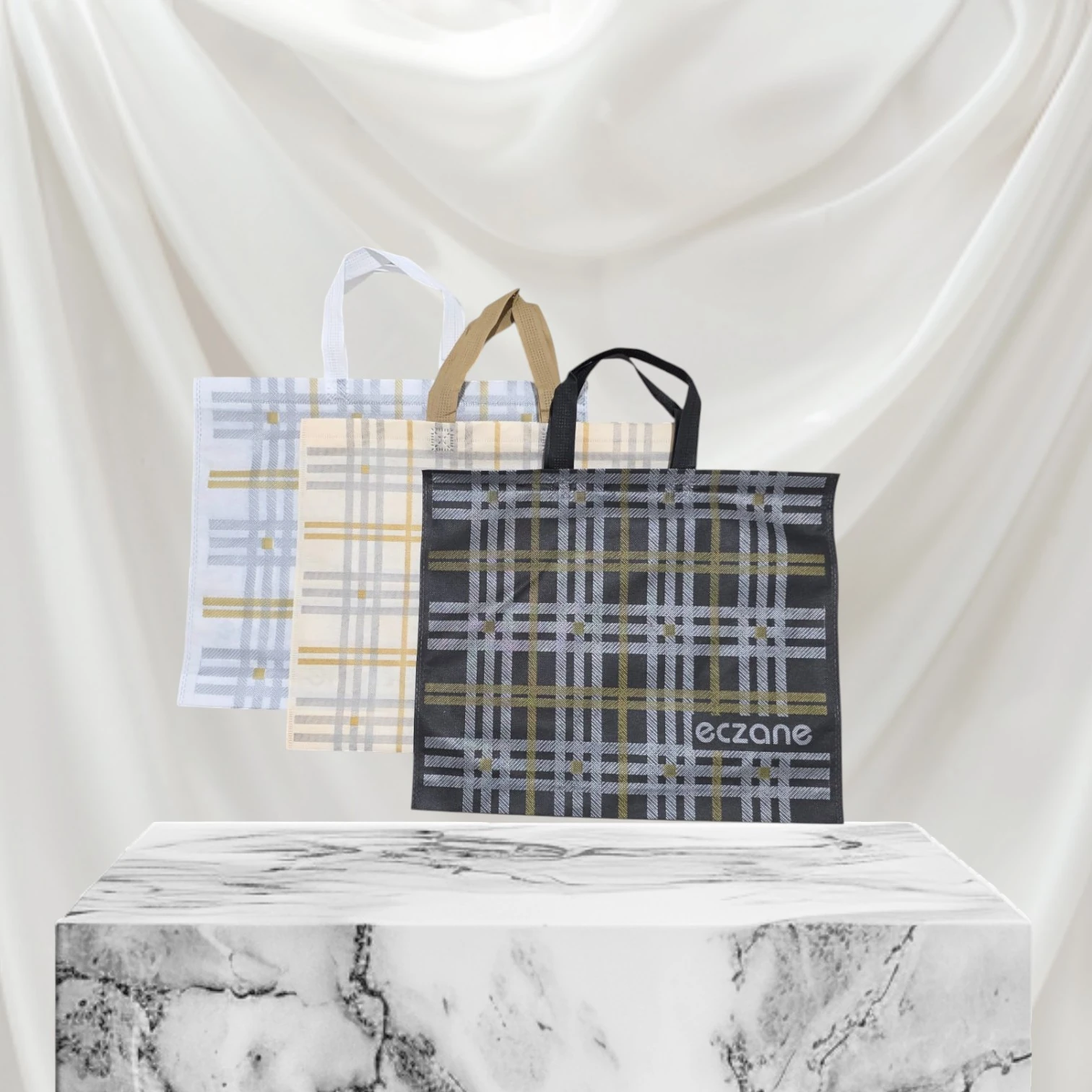 Emy Eczane Bez Çanta Körüklü Ekose Karma Desen 40x33x7 cm - 50 Adet