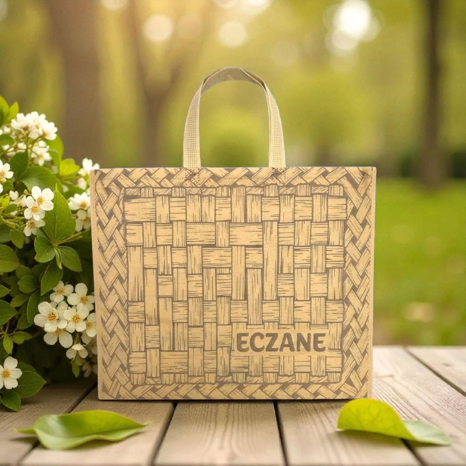 Emy Yeni Hasır Desen Körüklü Bez Çanta 40x34x7 cm 50 Adet