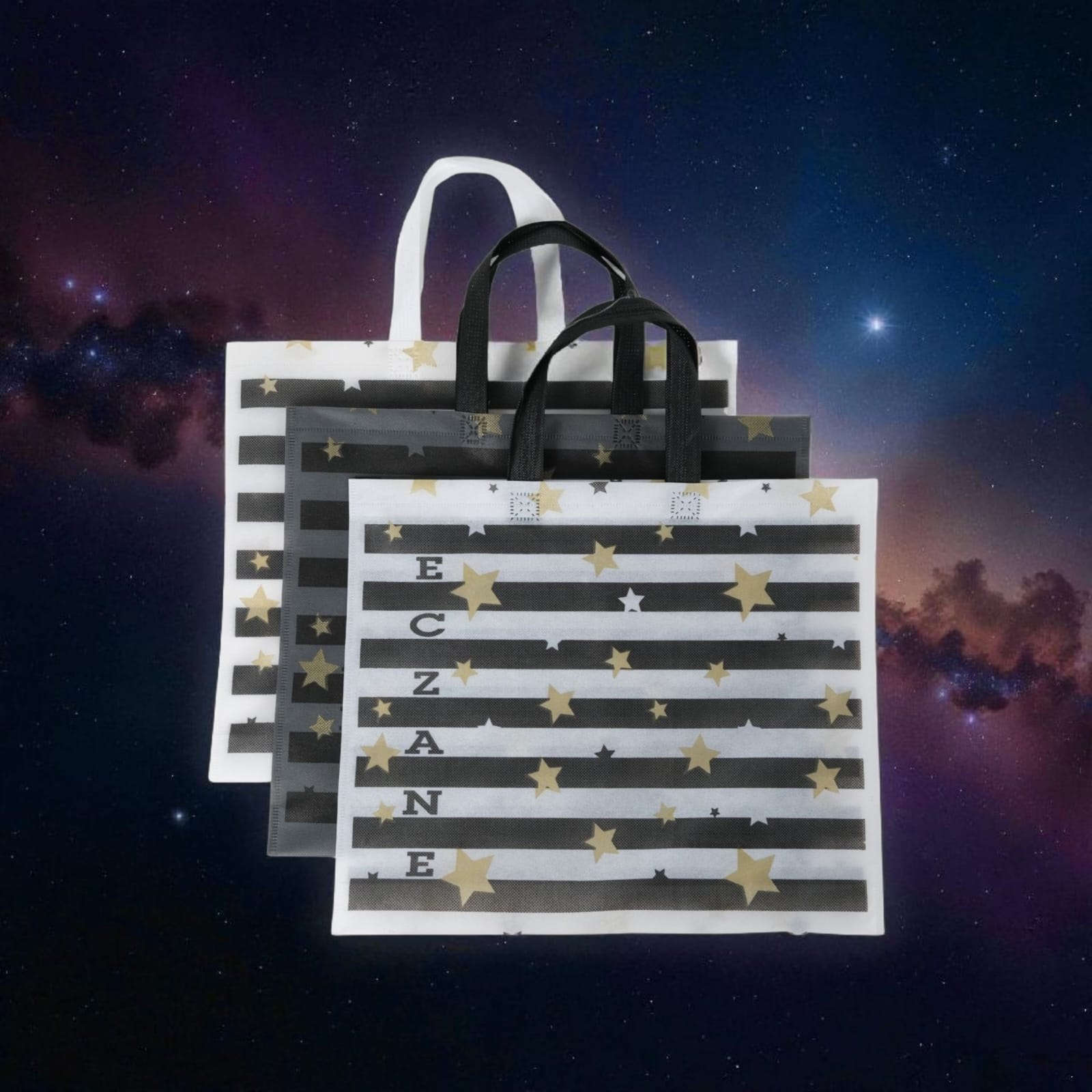 Emy Eczane Bez Çanta Kulplu Körüklü Yıldız Desen Karma 40x33+7 Cm 50 Adet