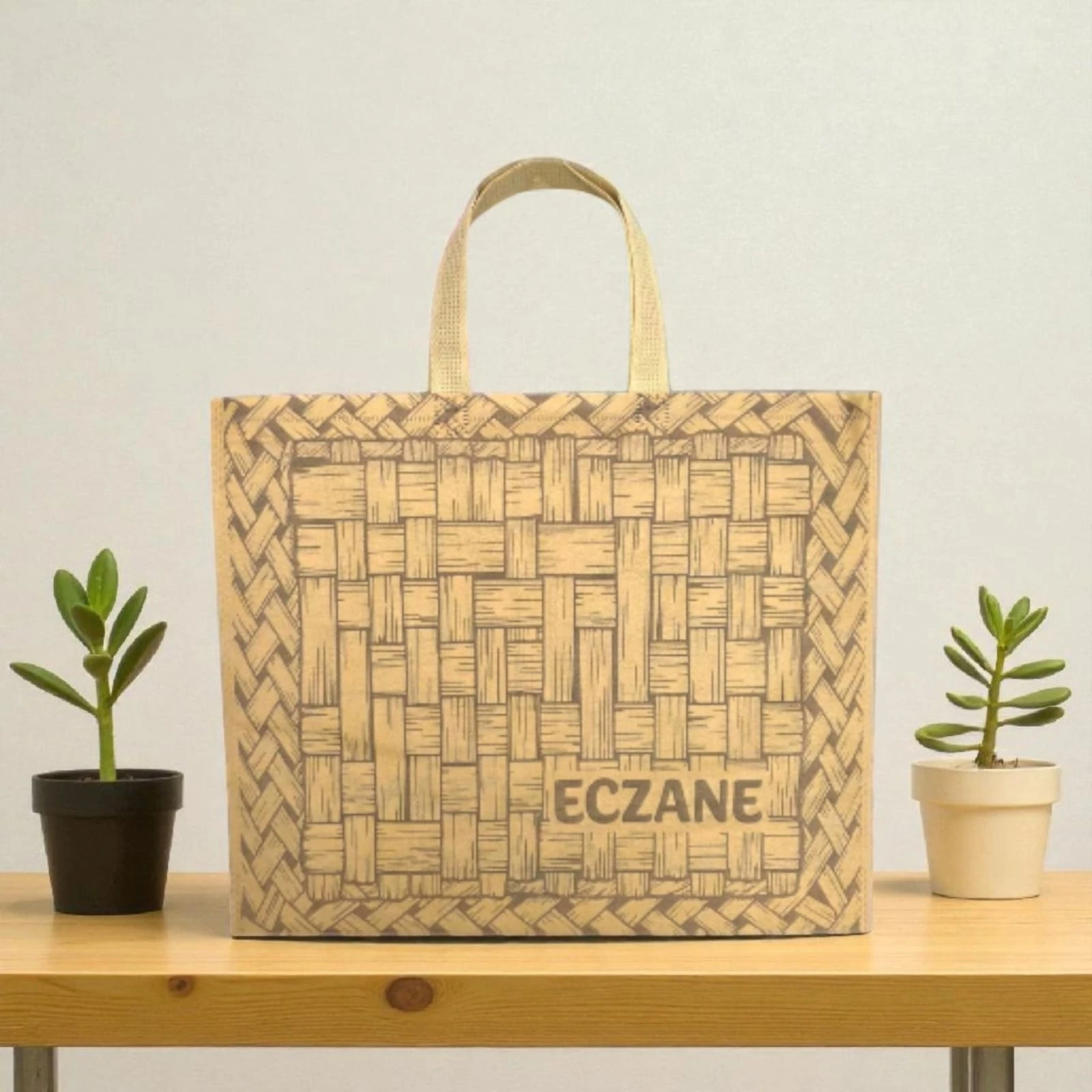 Emy Yeni Hasır Desen Körüklü Bez Çanta 40x34x7 cm 50 Adet