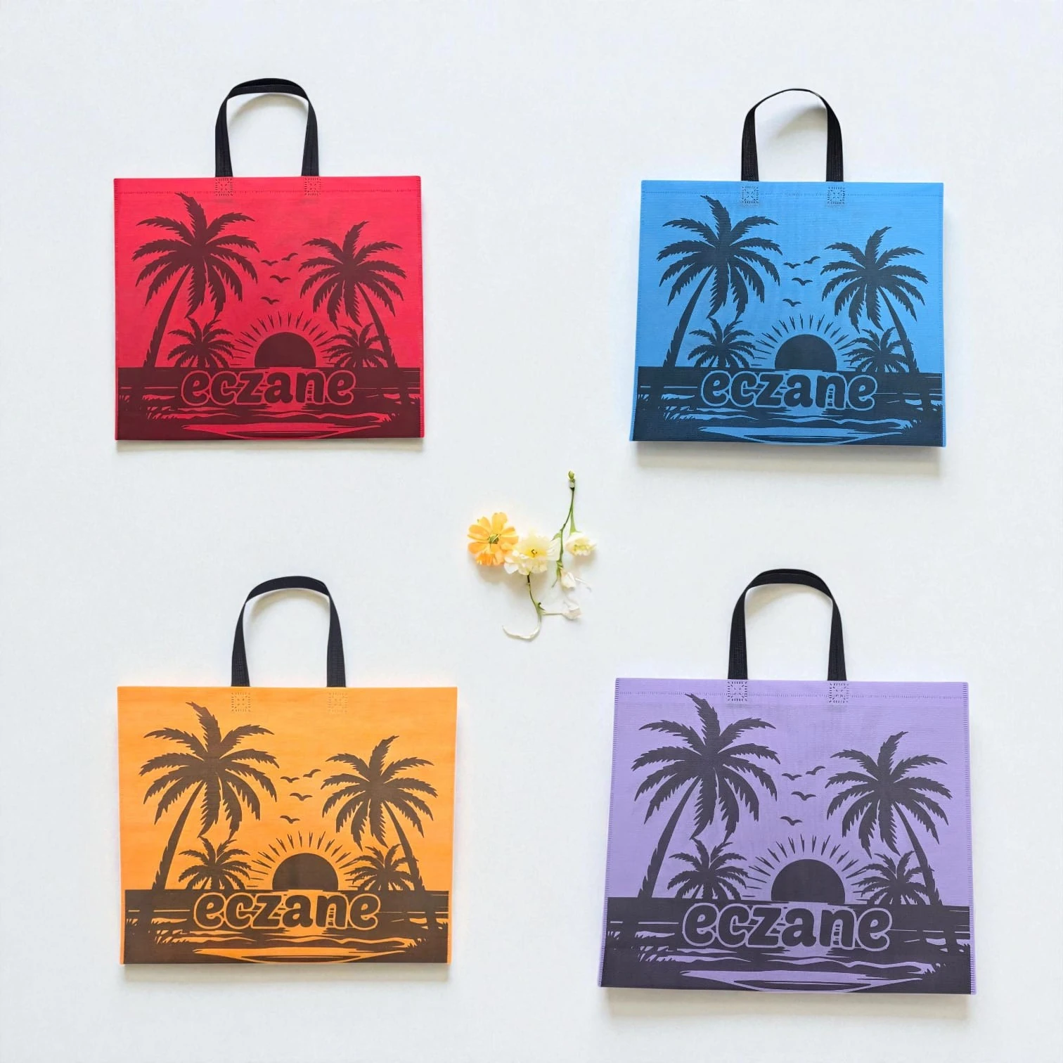 EMY Eczane Palmiye Desen Karma Bez Çanta Kulplu Körüklü 40x37x7 cm 50 Adet