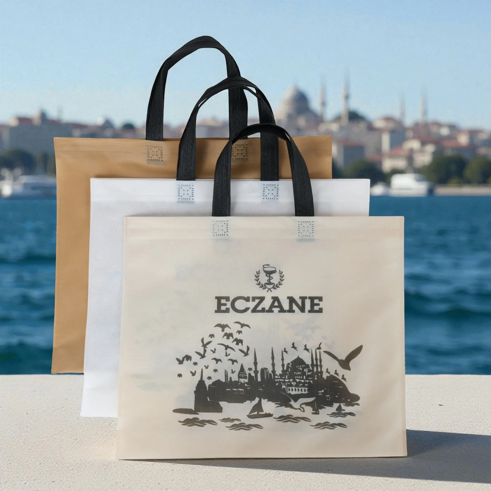 Emy Eczane Bez Çanta Kulplu Körüklü İstanbul Desen Karma 40x33+7 Cm 50 Adet