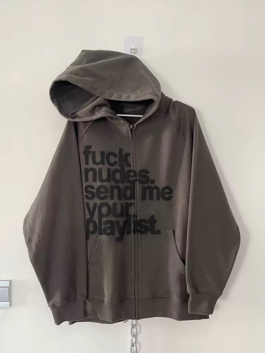 Kapüşonlu Baskılı Fermuarlı Hoodie