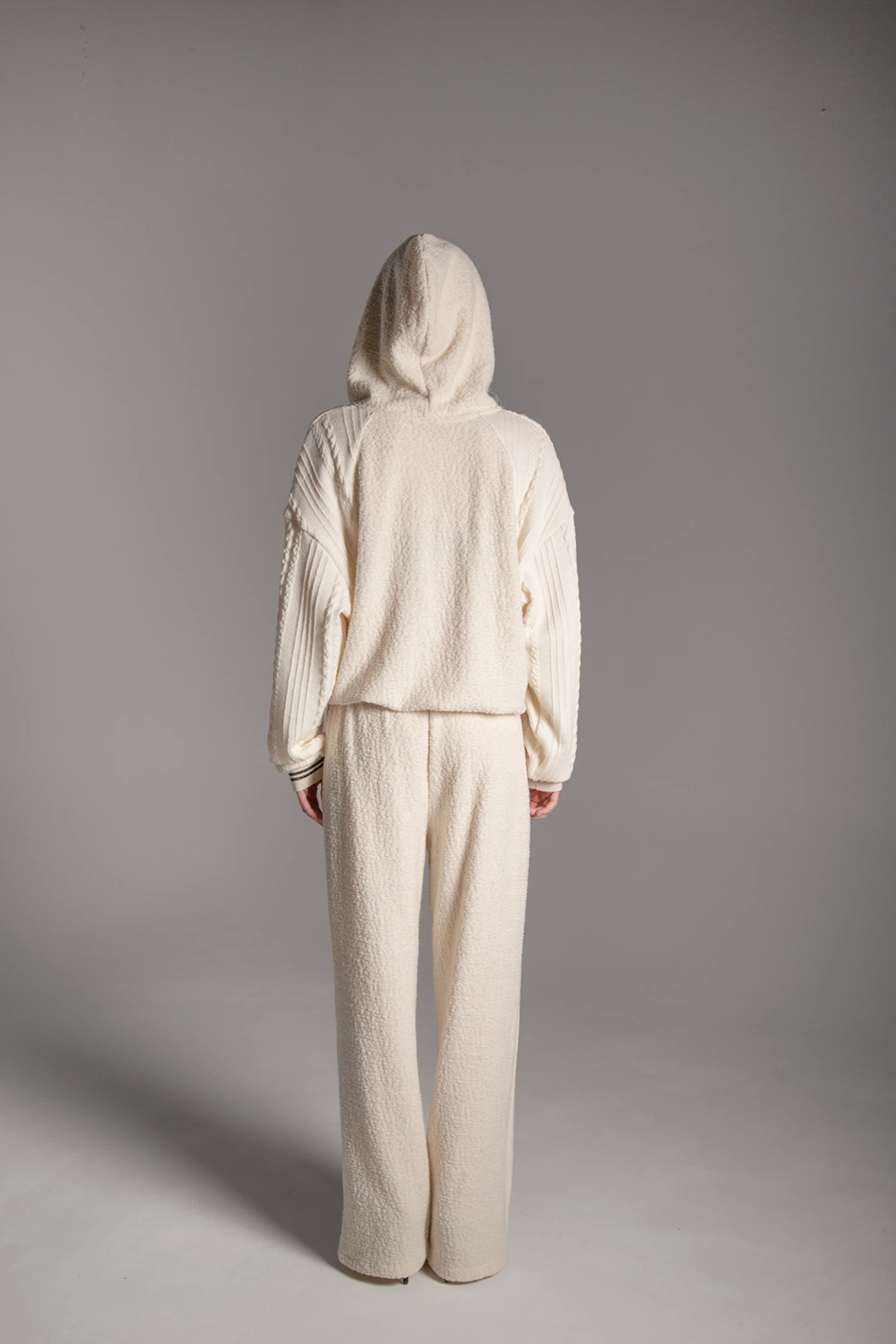 Kapüşonlu Fermuarlı Beli Lastikli Yünlü Kombin Triko Takım