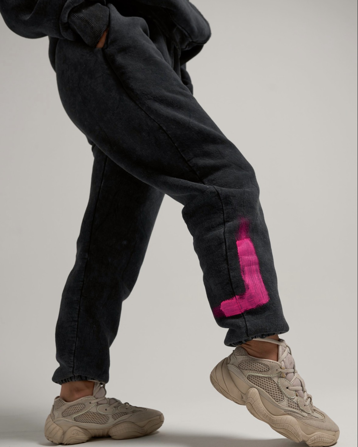 CHARCOAL GREY SOFT PANTS WITH PINK LOGO