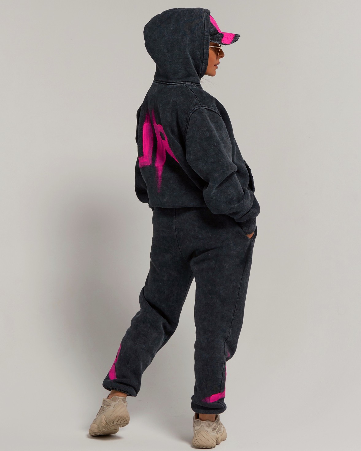 CHARCOAL GREY SOFT PANTS WITH PINK LOGO