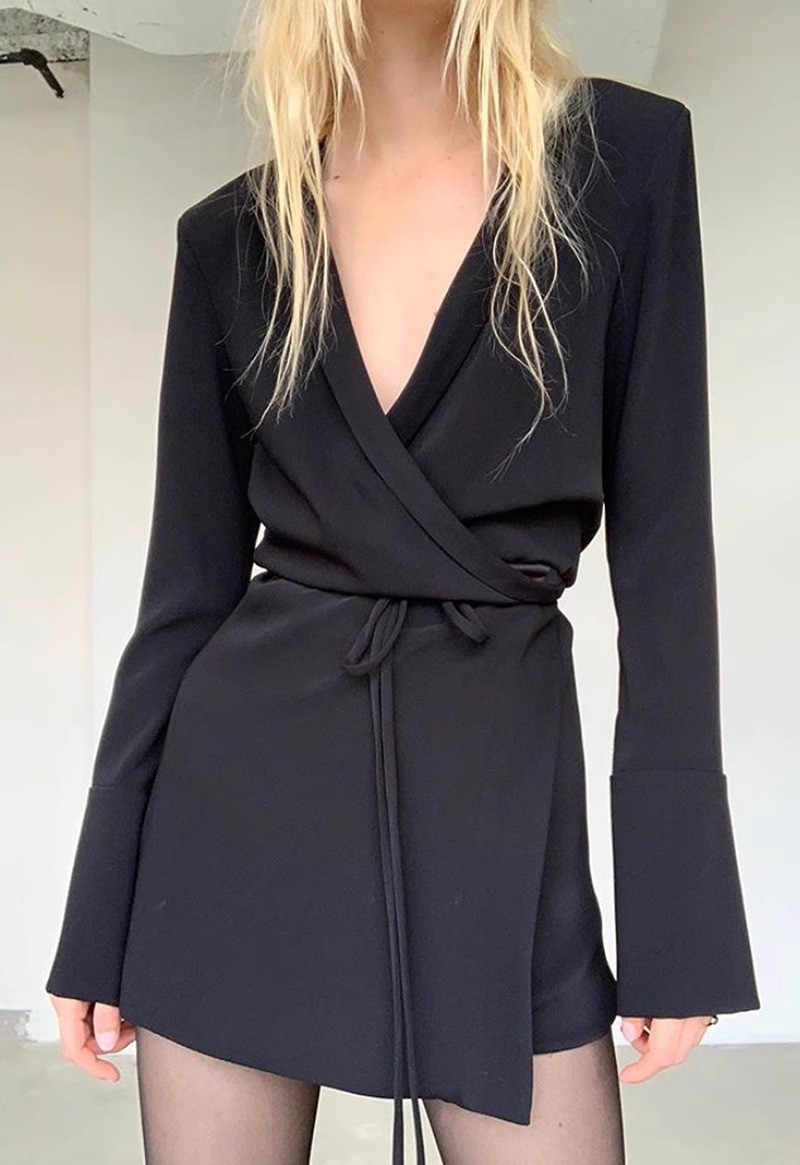 Şal Yaka Ceket Elbise - Siyah