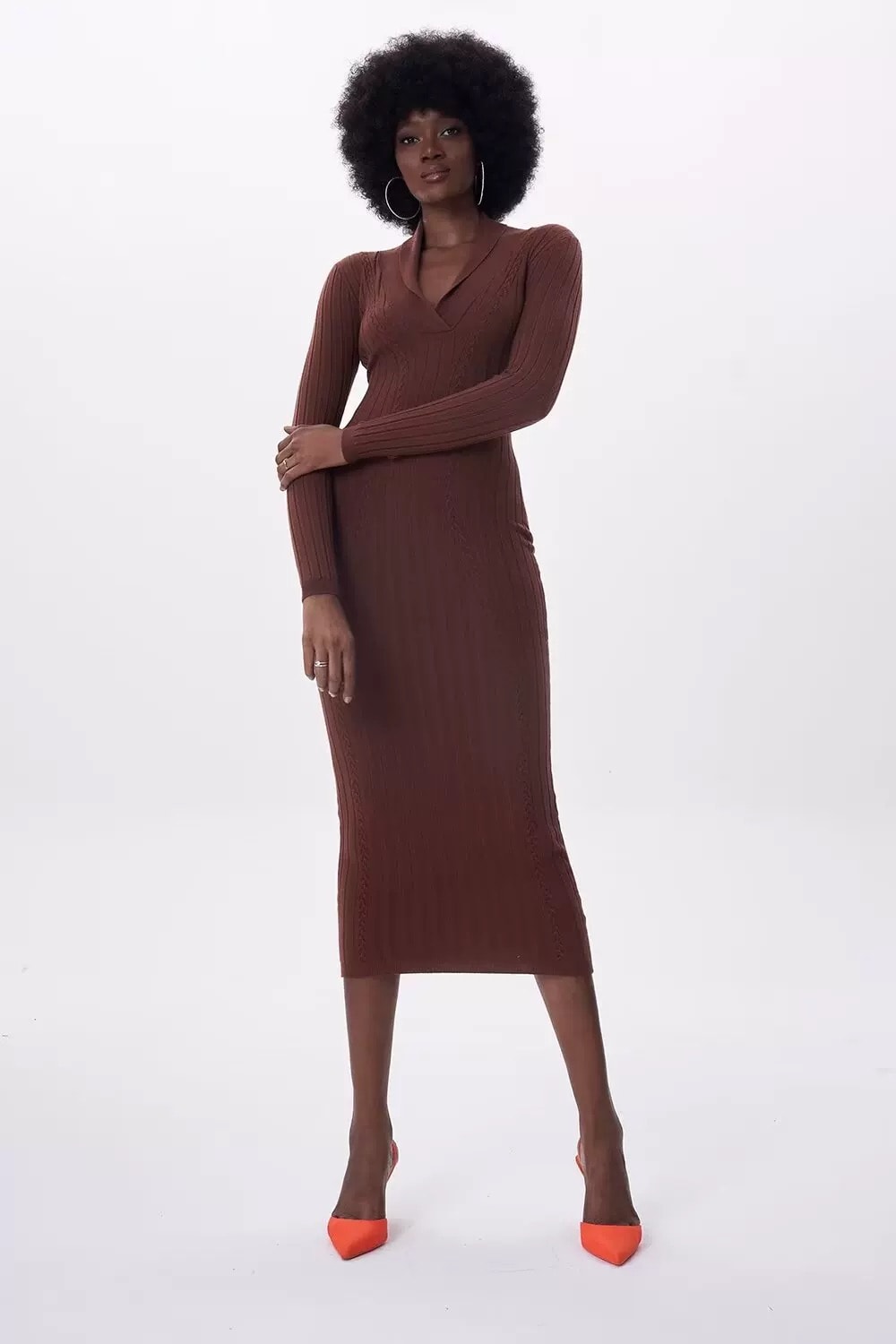 Fitilli Triko Elbise - Acı Kahve