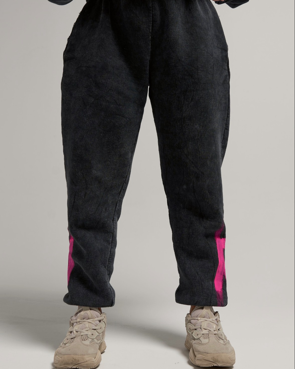 CHARCOAL GREY SOFT PANTS WITH PINK LOGO