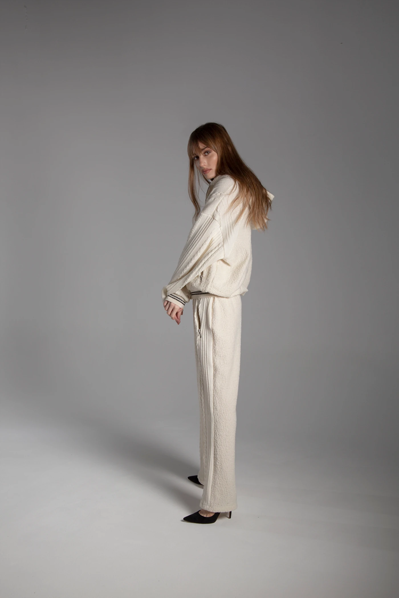 Kapüşonlu Fermuarlı Beli Lastikli Yünlü Kombin Triko Takım