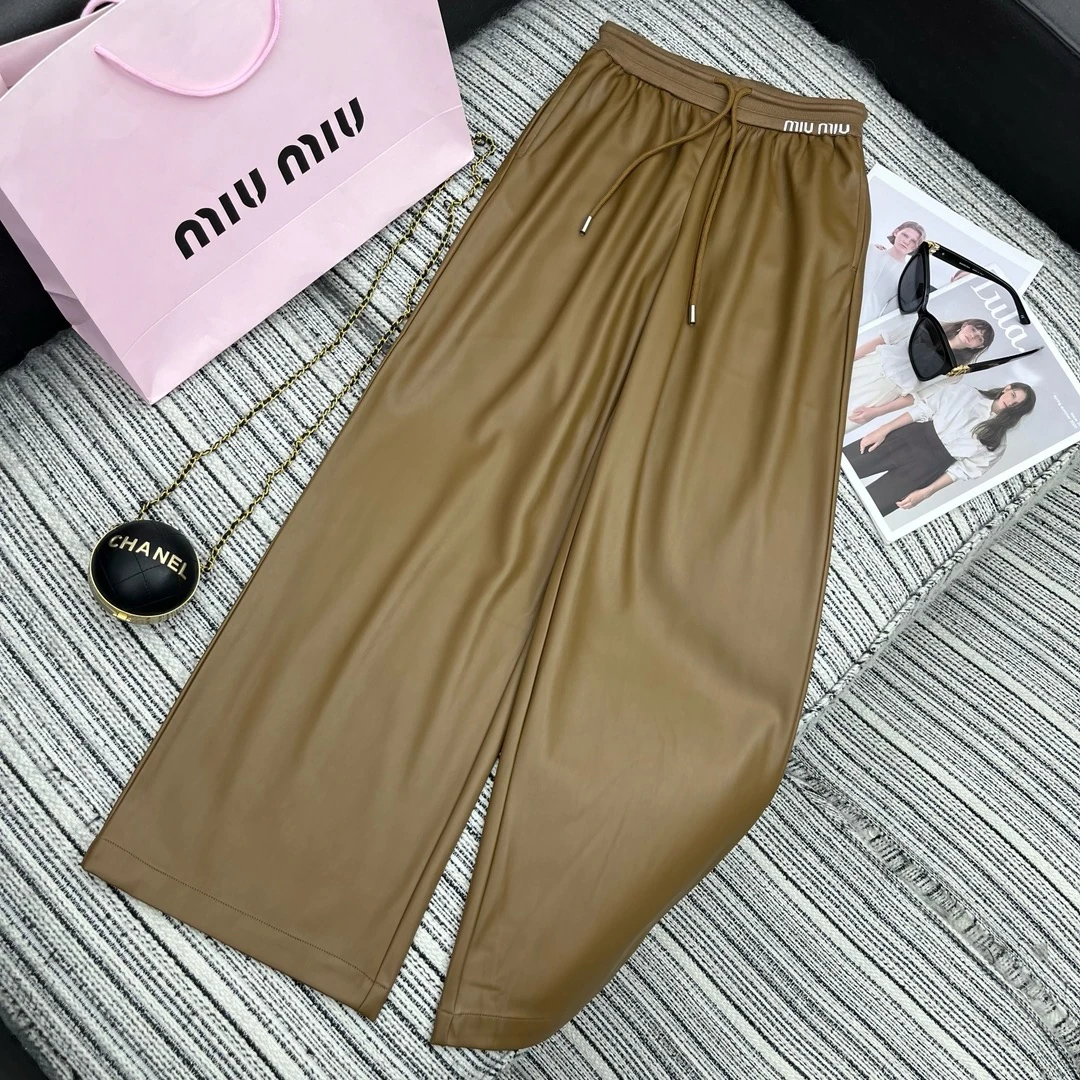 Beli Lastikli Bol Paça Pu Deri Pantolon MM100 - Karamel