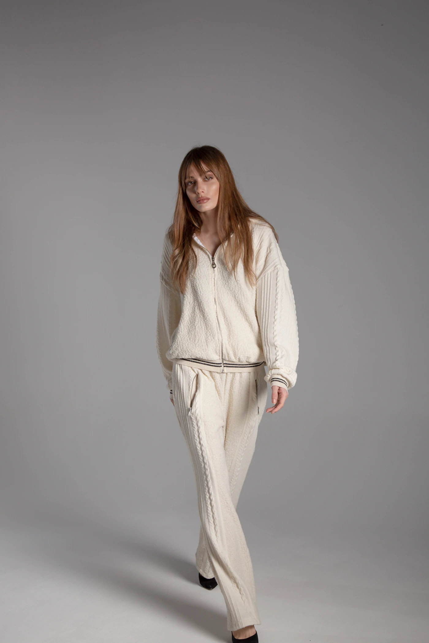 Kapüşonlu Fermuarlı Beli Lastikli Yünlü Kombin Triko Takım