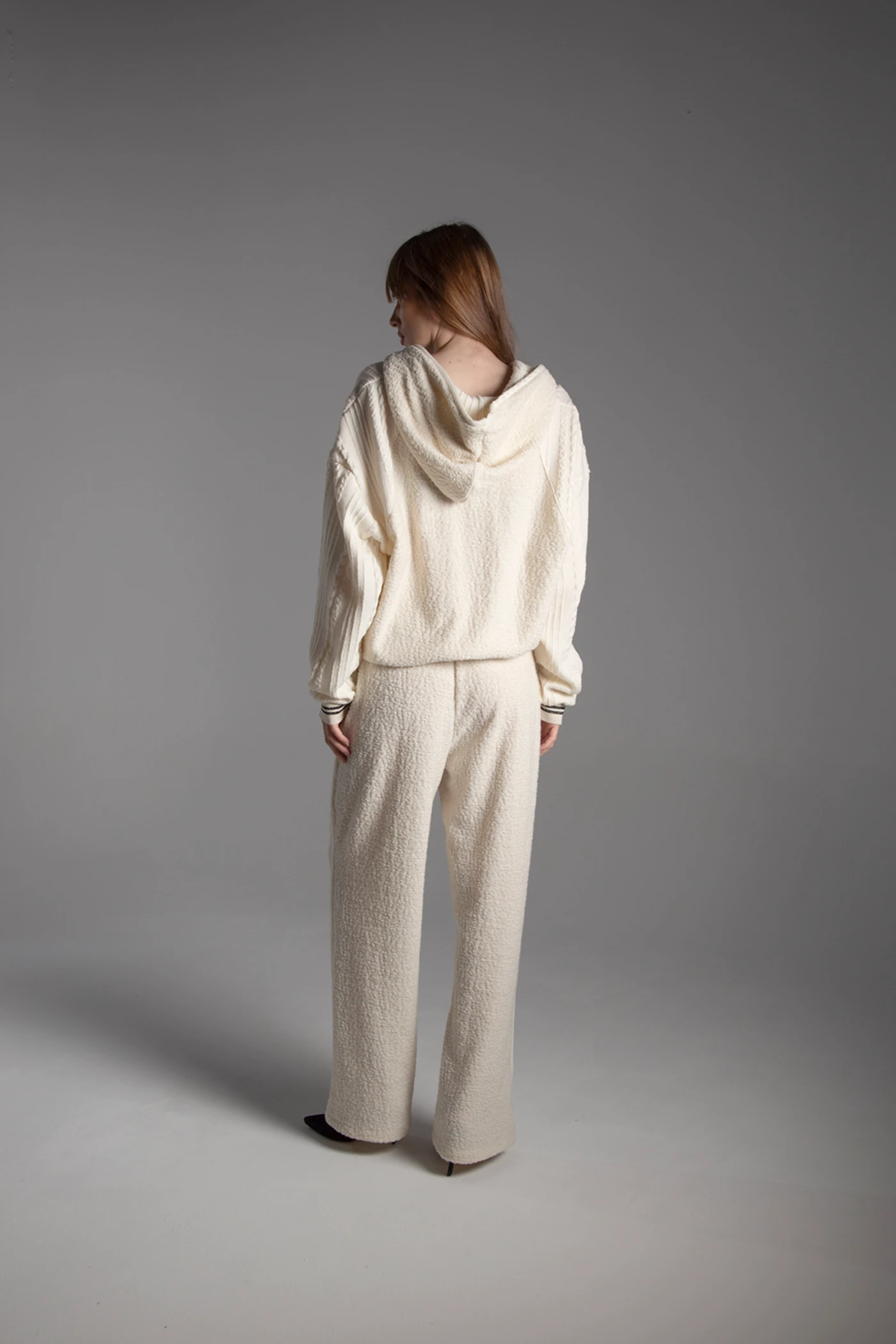 Kapüşonlu Fermuarlı Beli Lastikli Yünlü Kombin Triko Takım