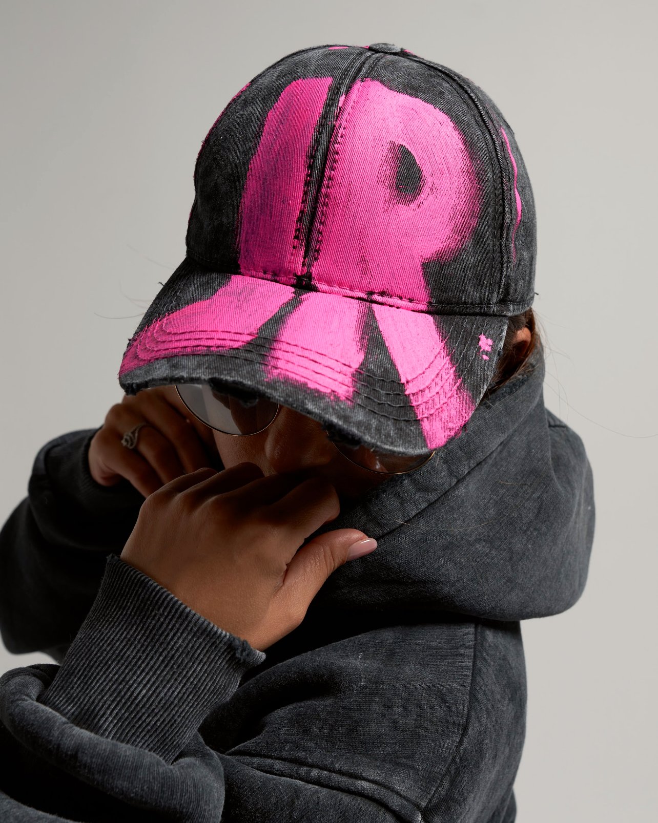 CHARCOAL CAP WITH PINK LOGO