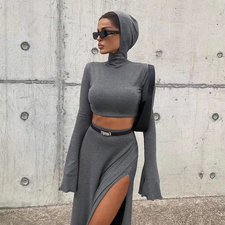 Kapüşonlu Crop Etek Takım