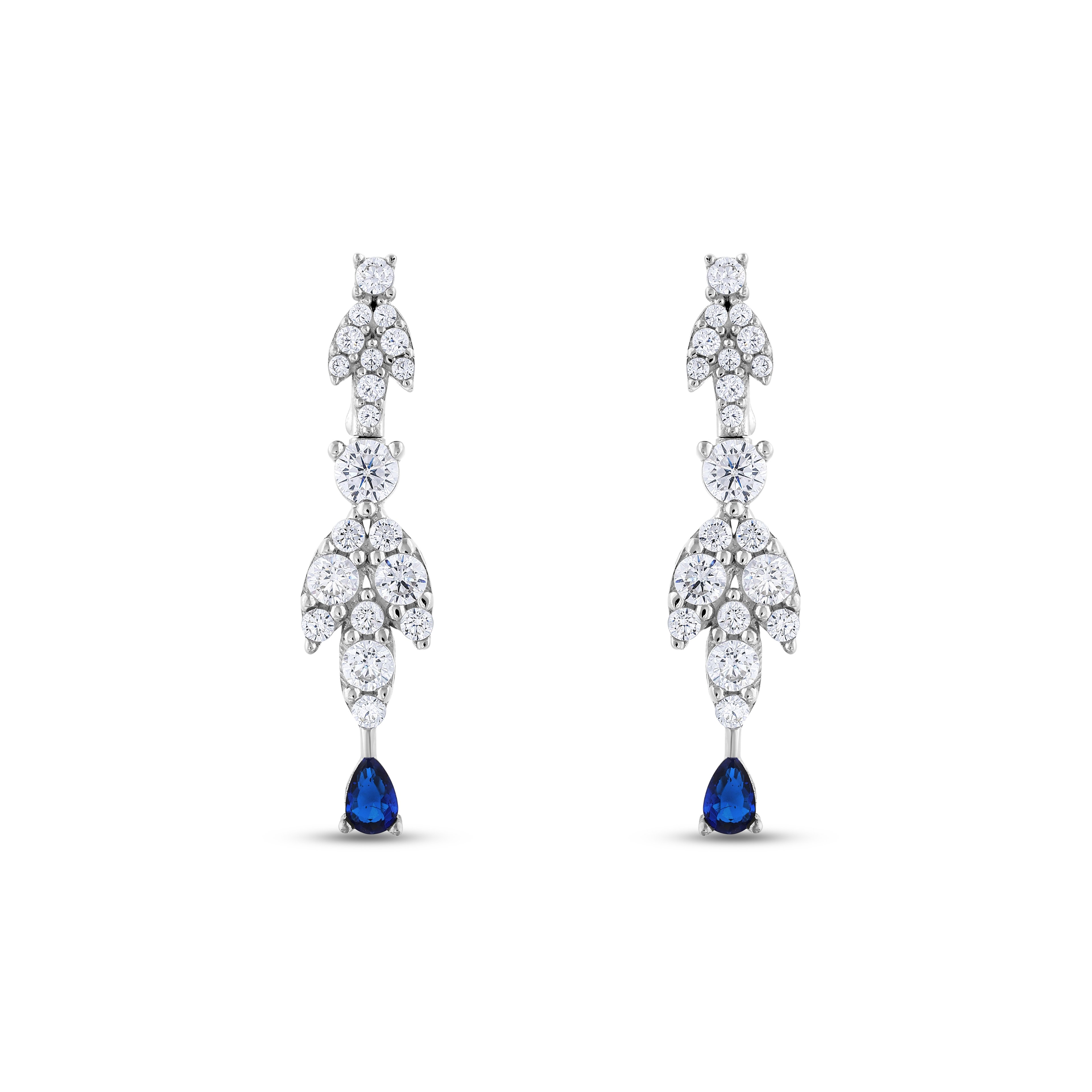 Lacivert Taş Detaylı Swarovski Beyaz Altın Set