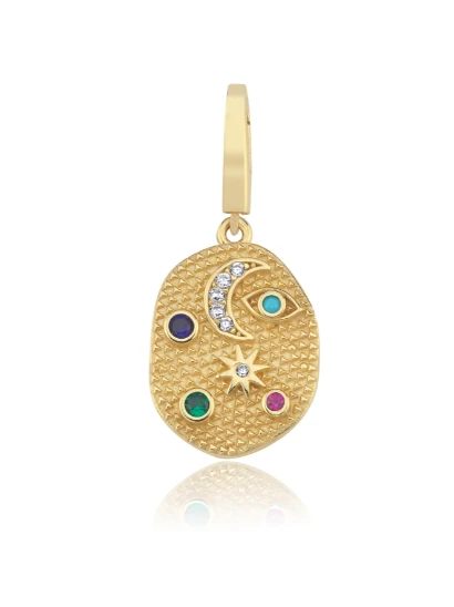 Nisera Minimal Ay ve Yıldız Renkli Altın Charm