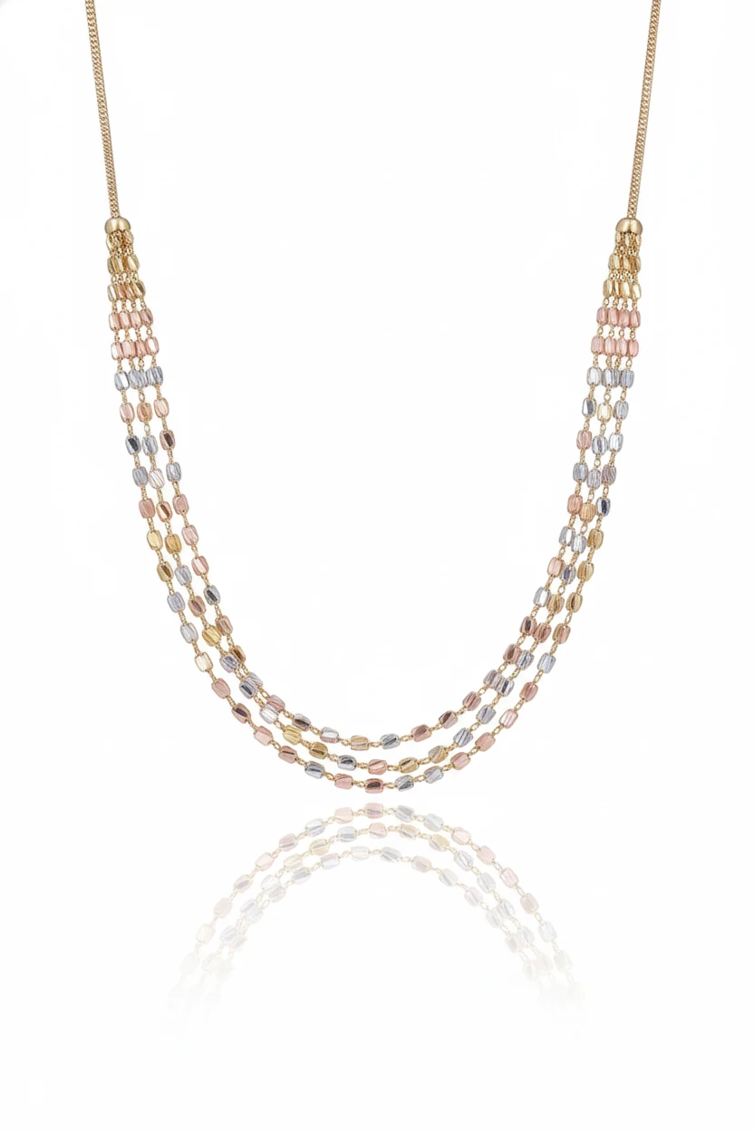 14 Ayar Üç Renk Üç Sıra Dorika Self Kolye