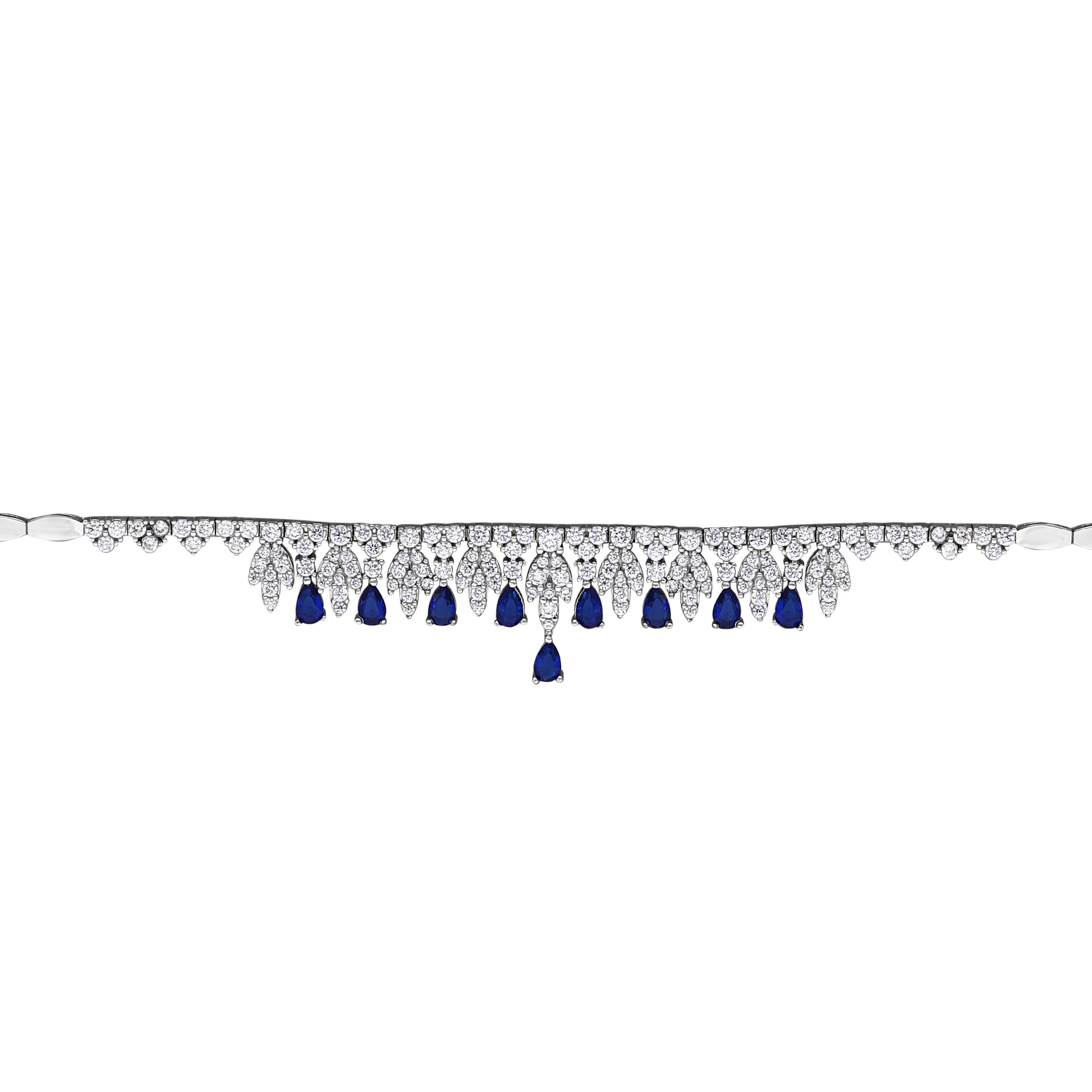 Lacivert Taş Detaylı Swarovski Beyaz Altın Set