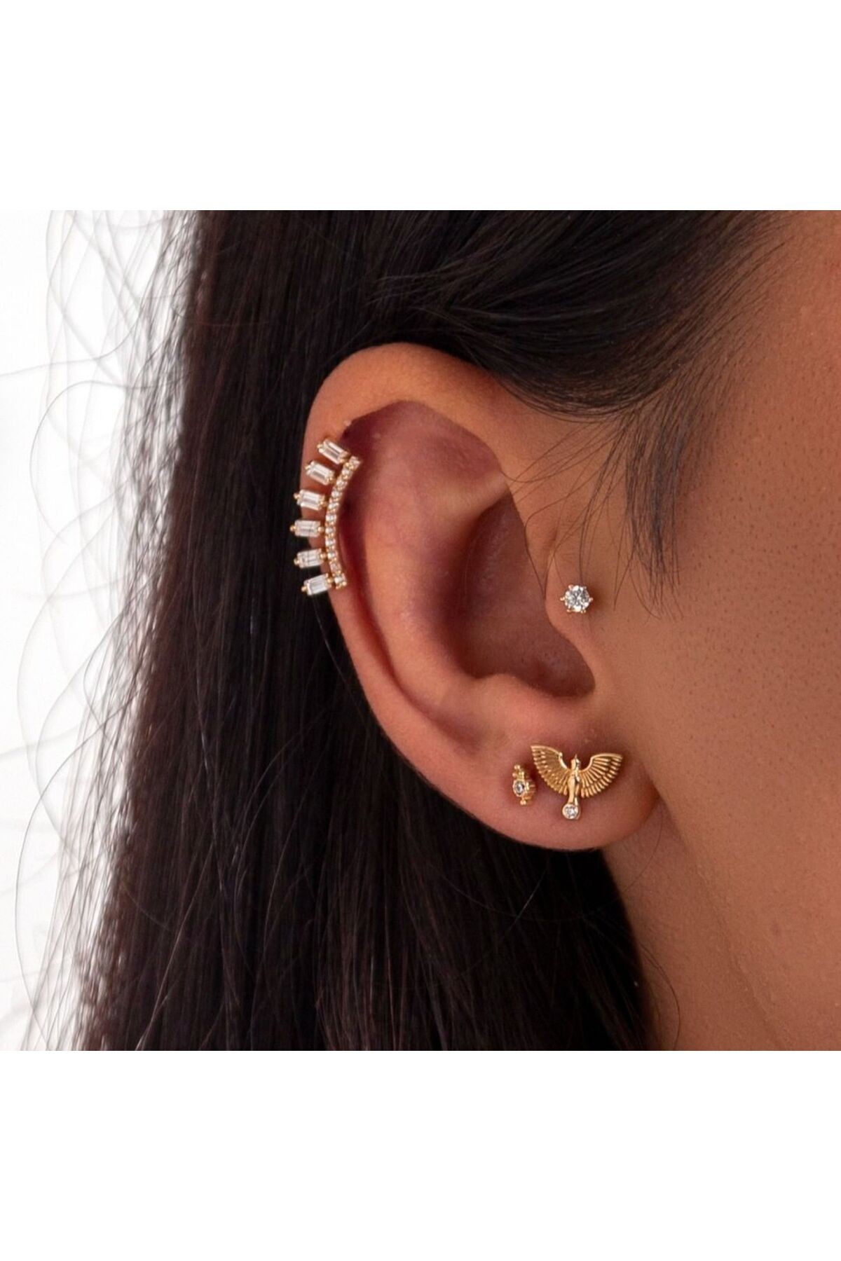 Altı Taş Helix Altın Piercing