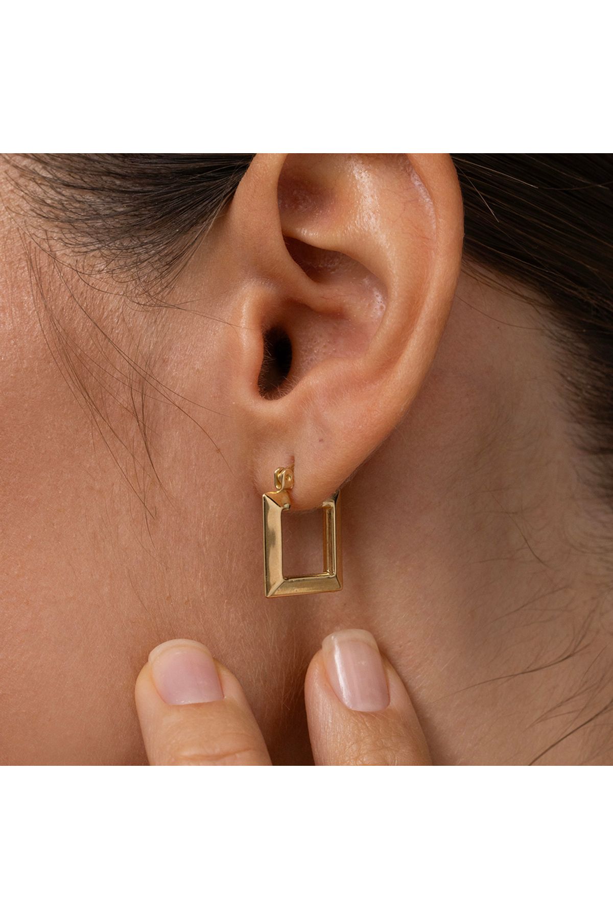 Minimal Square Tasarım Kare Altın Küpe