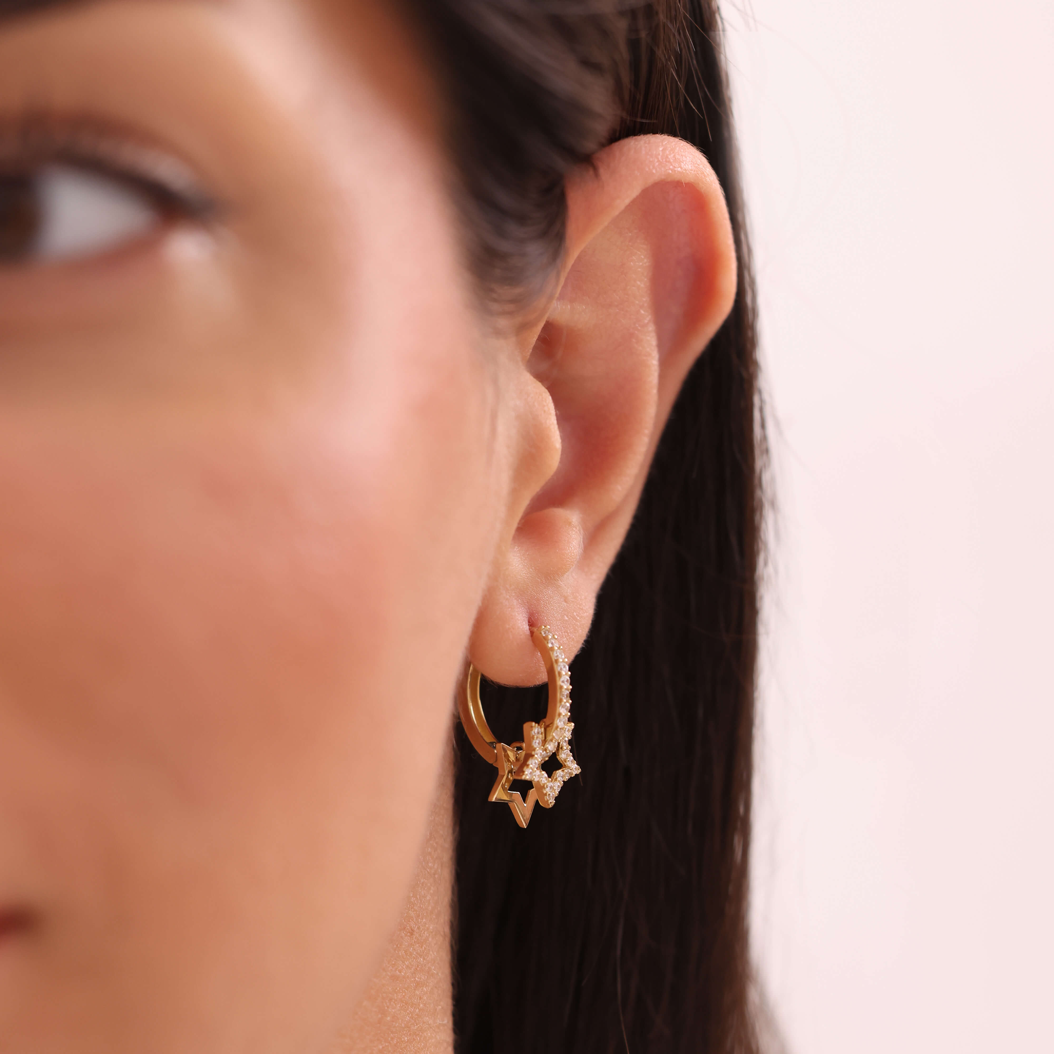 Nisera Çift Yıldız Altın Küpe