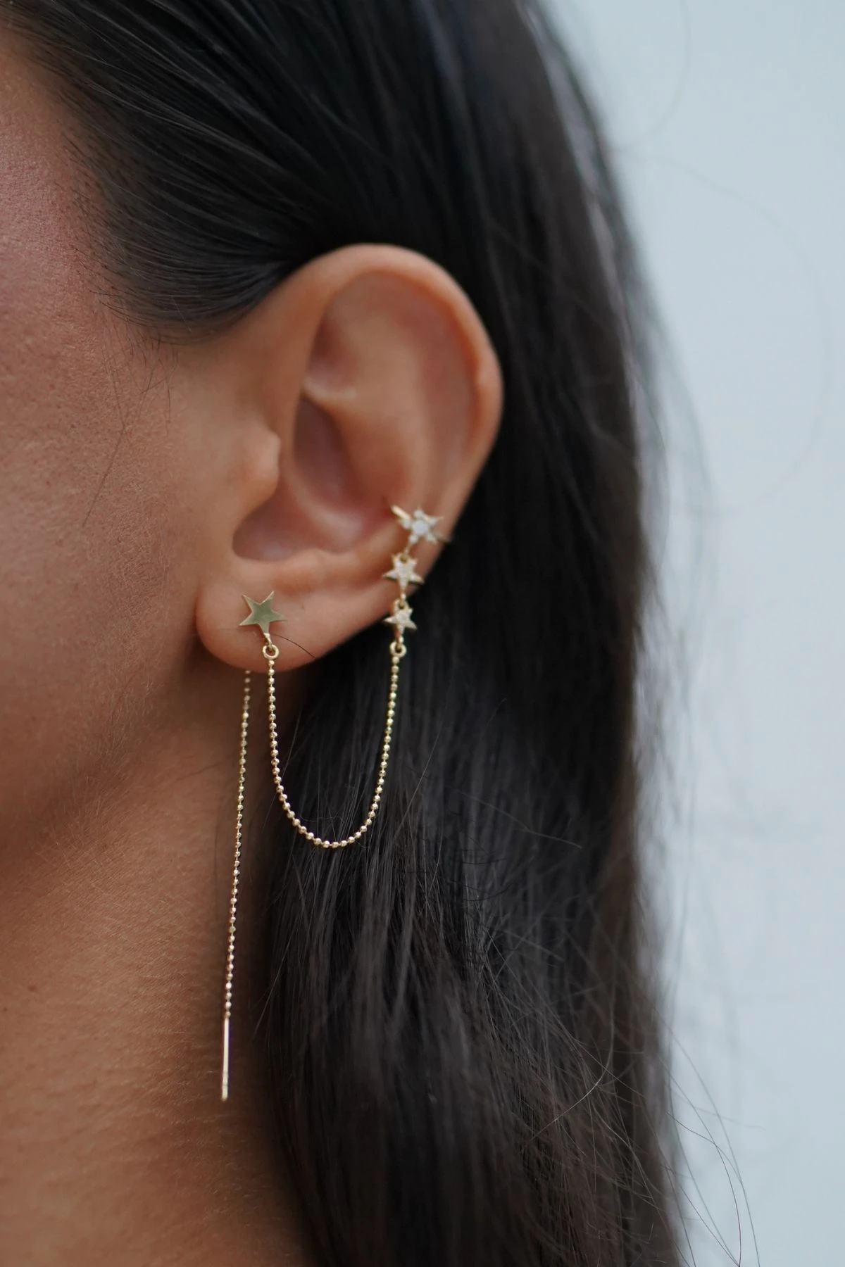 Yıldız Detaylı Altın Earcuff Kıkırdak Küpe Piercing