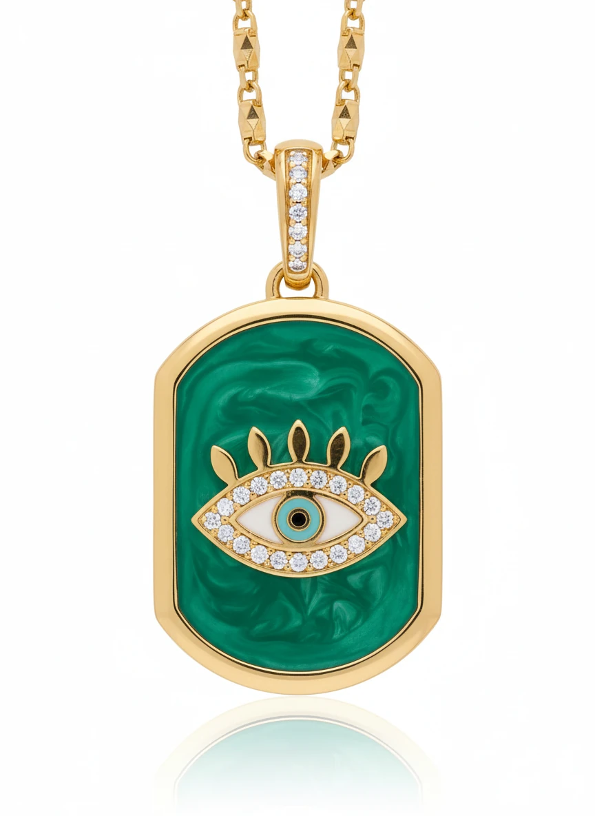 Yeşil Mineli Kirpik Göz Altın Kolye Ucu