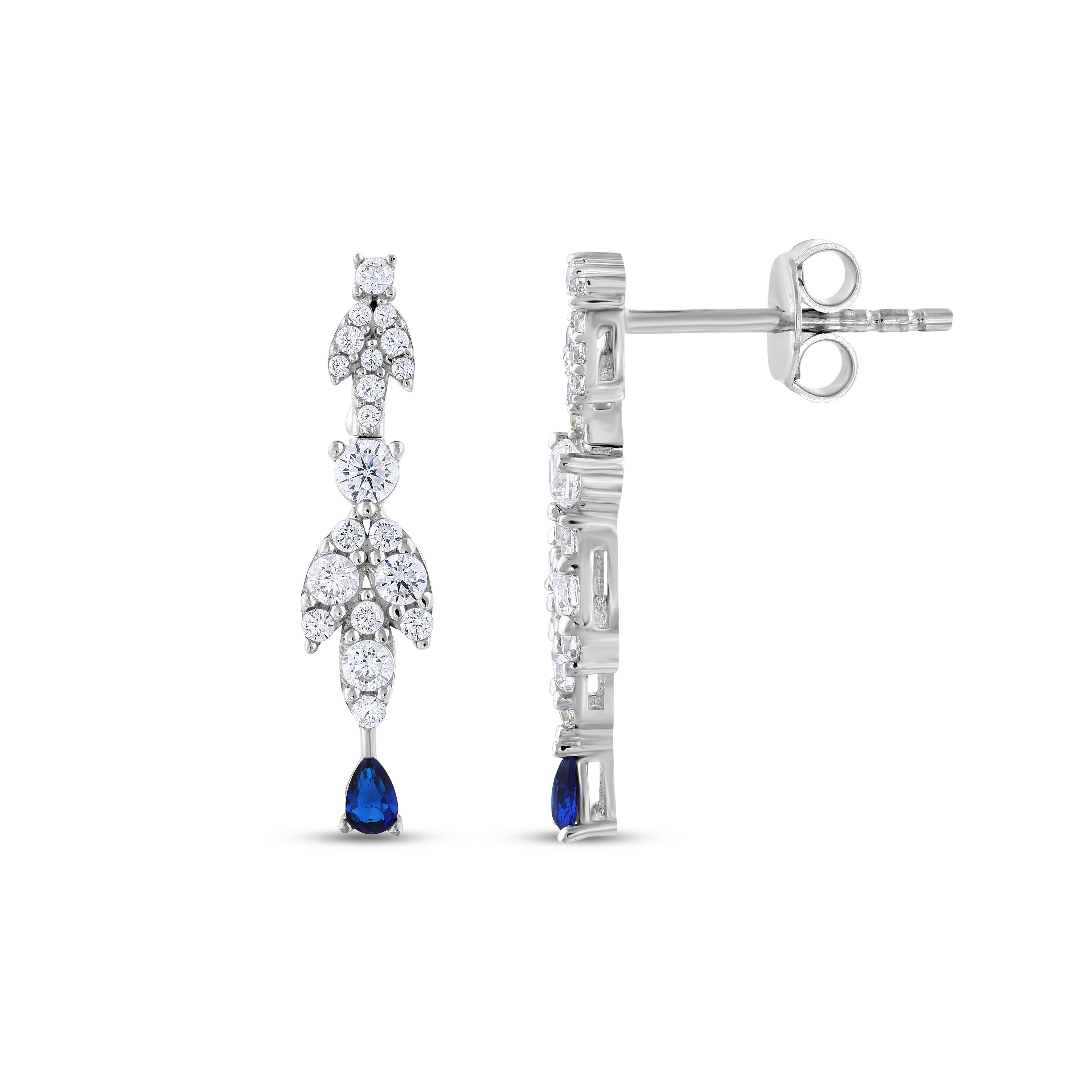 Lacivert Taş Detaylı Swarovski Beyaz Altın Set