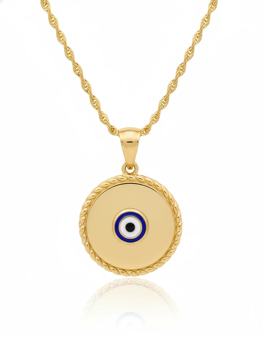 Nazar Boncuklu Mineli Yuvarlak Altın Kolye Ucu