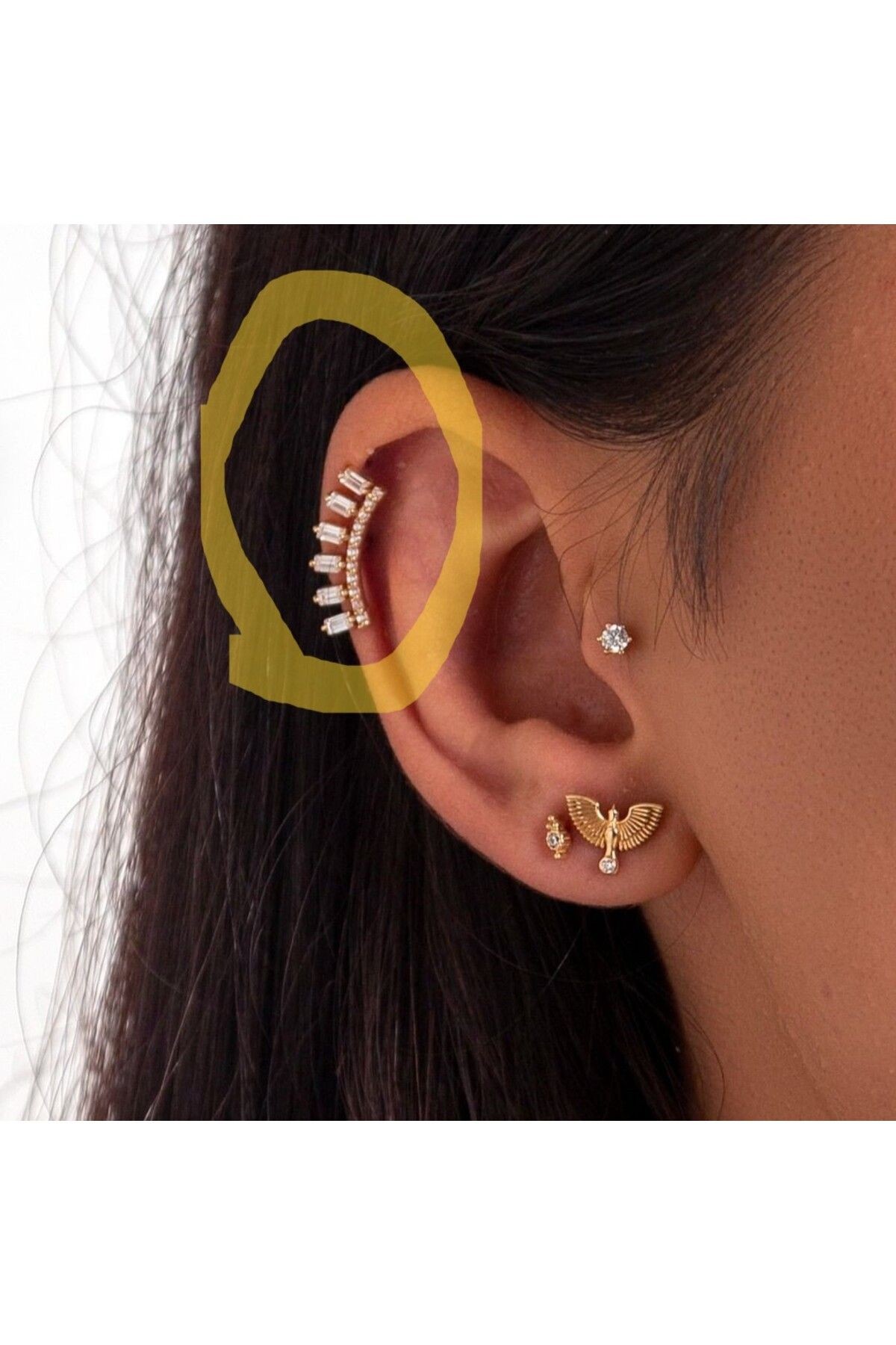 Altı Taş Helix Altın Piercing