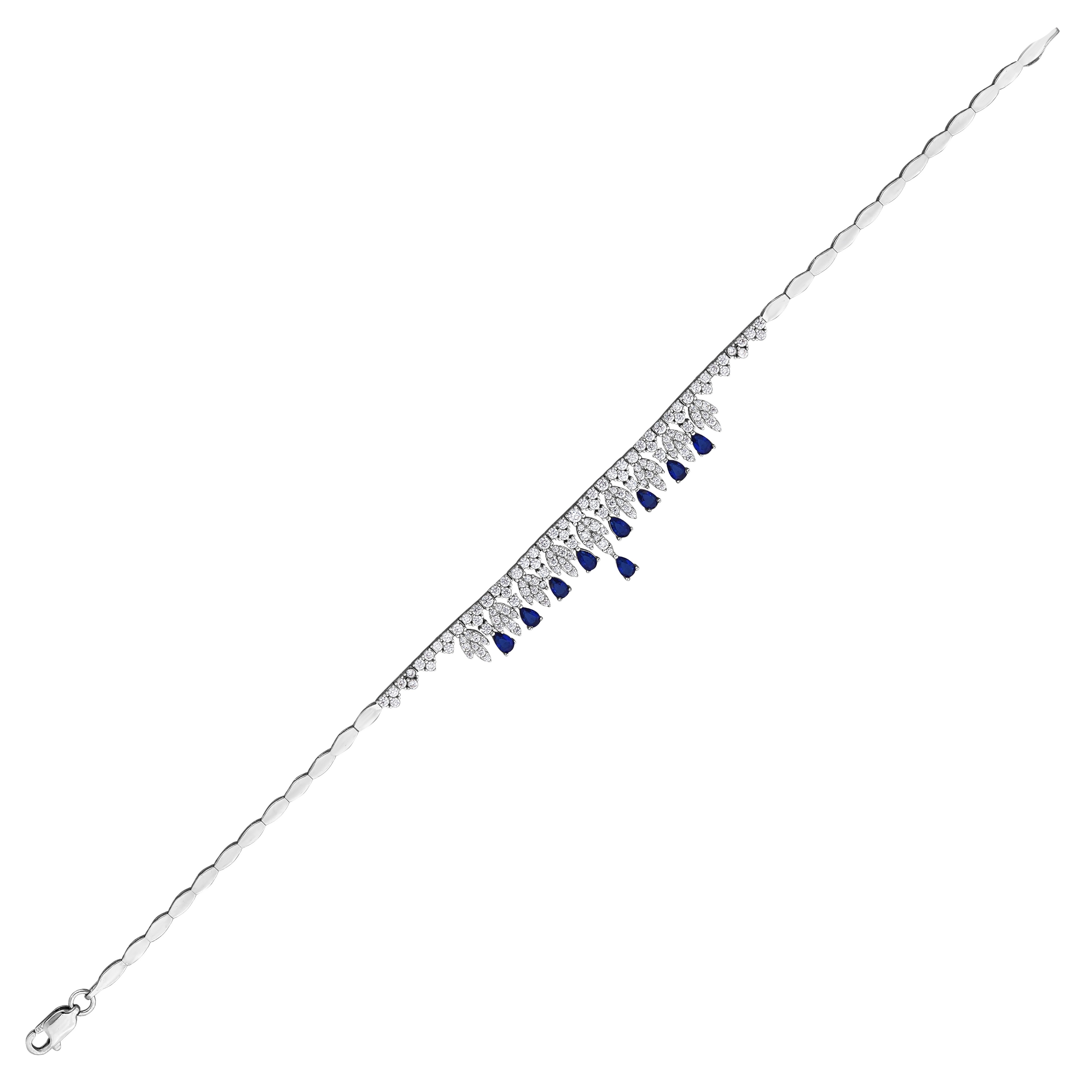 Lacivert Taş Detaylı Swarovski Beyaz Altın Set
