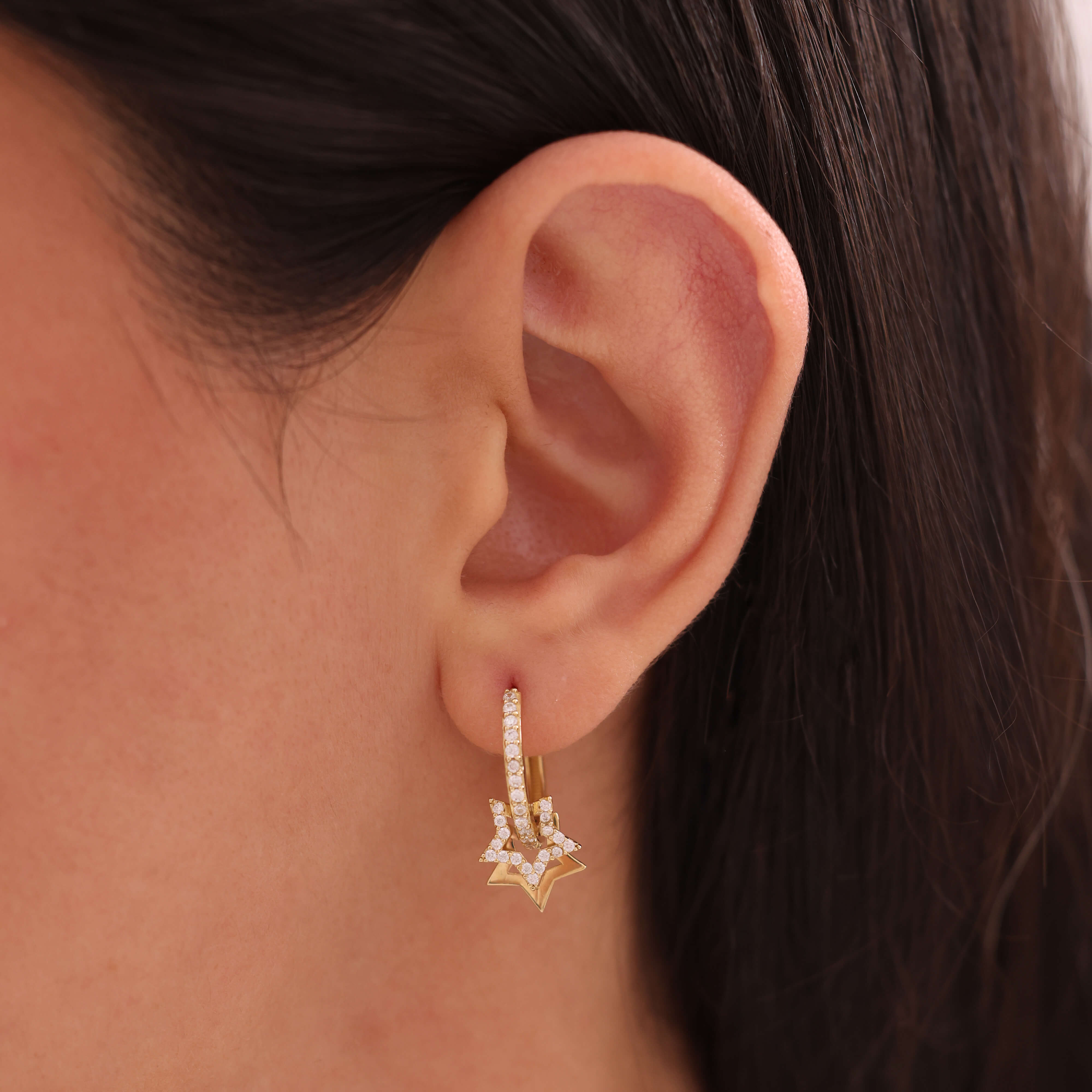 Nisera Çift Yıldız Altın Küpe