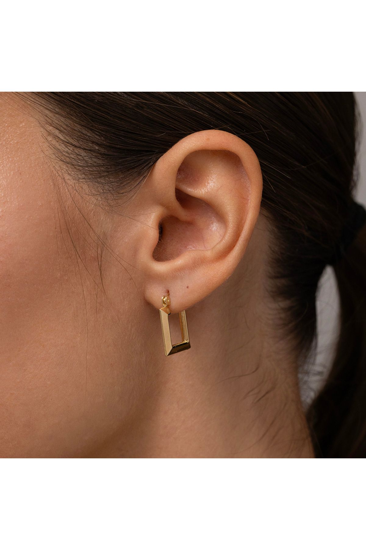 Minimal Square Tasarım Kare Altın Küpe