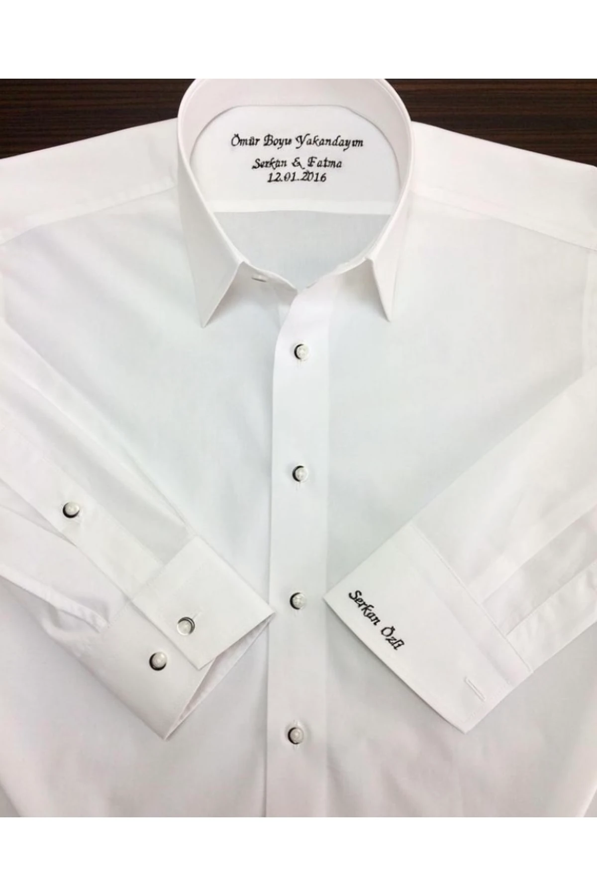 Kişiye Özel Dikim Ömür Boyu Yakandayım Isimli Nakışlı Erkek Gömlek