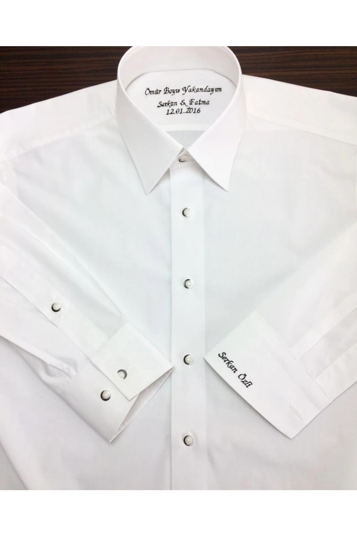 Kişiye Özel Dikim Ömür Boyu Yakandayım Isimli Nakışlı Erkek Gömlek