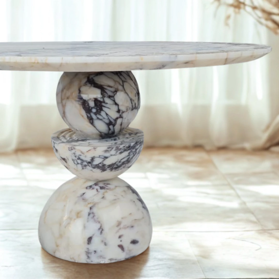 Table d’Appoint « Lunaris » en Marbre Calacatta Viola