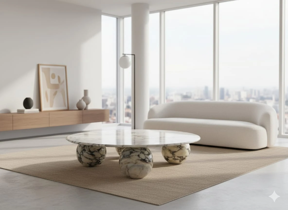 Table basses en Calacatta Viola