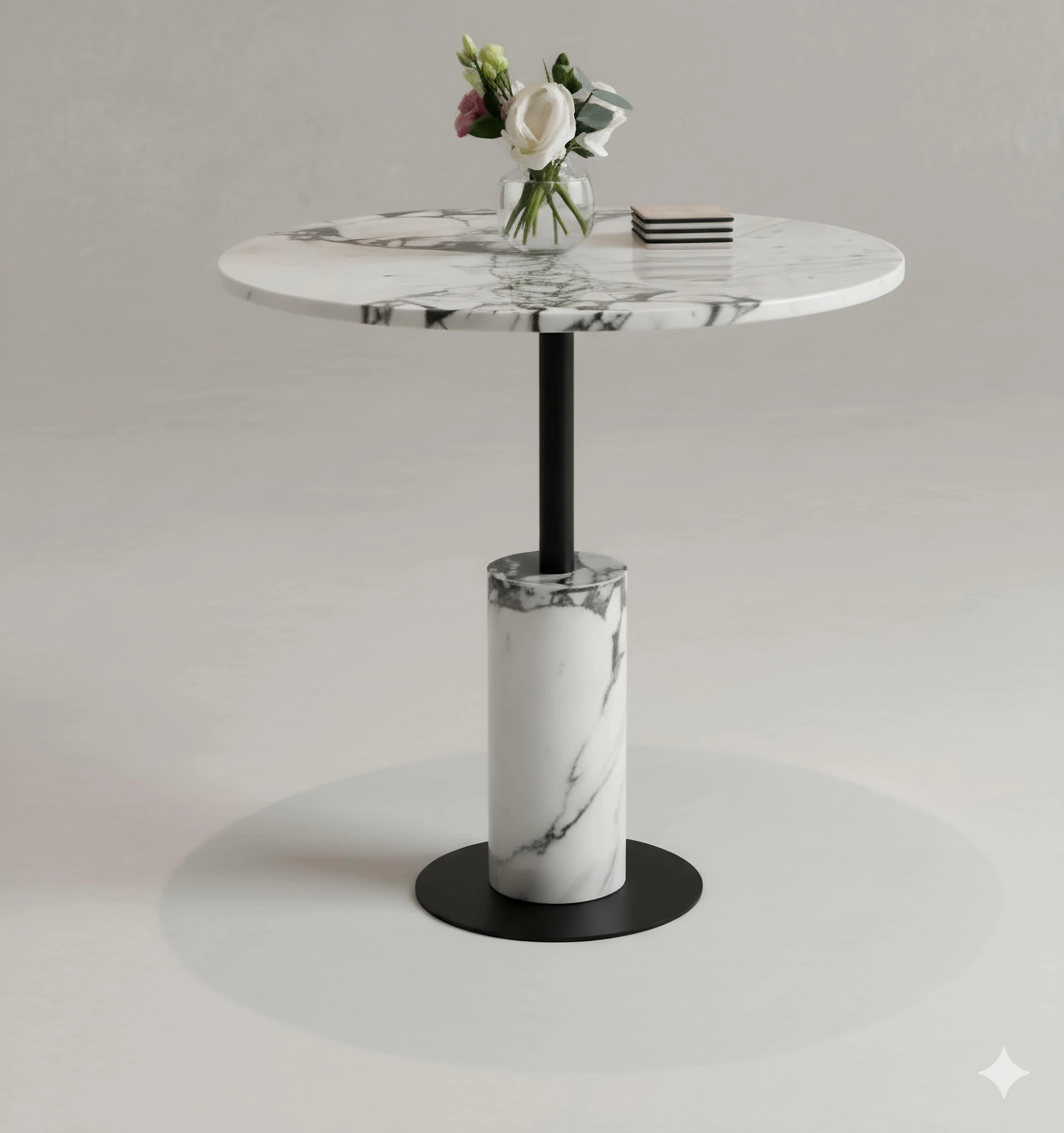 Table d’Appoint « Nova » en Marbre Calacatta & Acier Noir