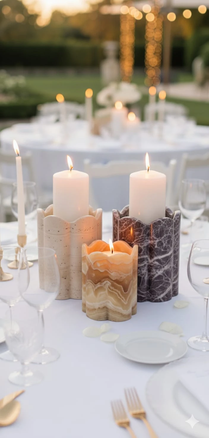 Collection de Vases « Aurea » – Travertin, Onyx & Rosso Levanto