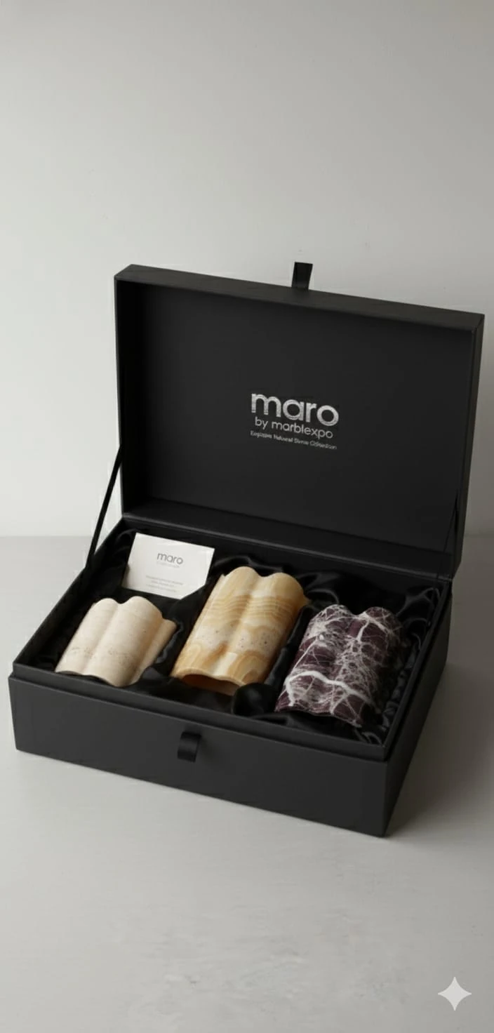 Collection de Vases « Aurea » – Travertin, Onyx & Rosso Levanto