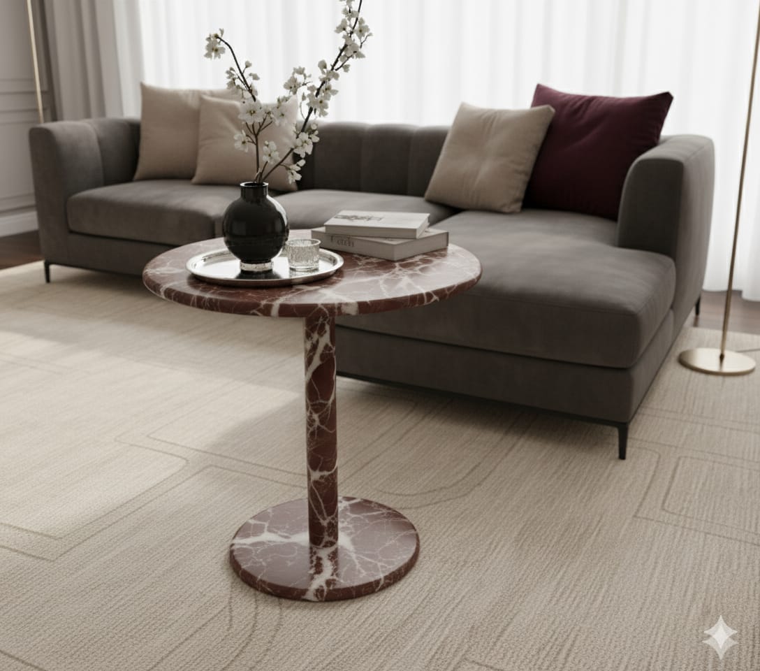 Table d’Appoint « Armonia » en Marbre Rosso Levanto