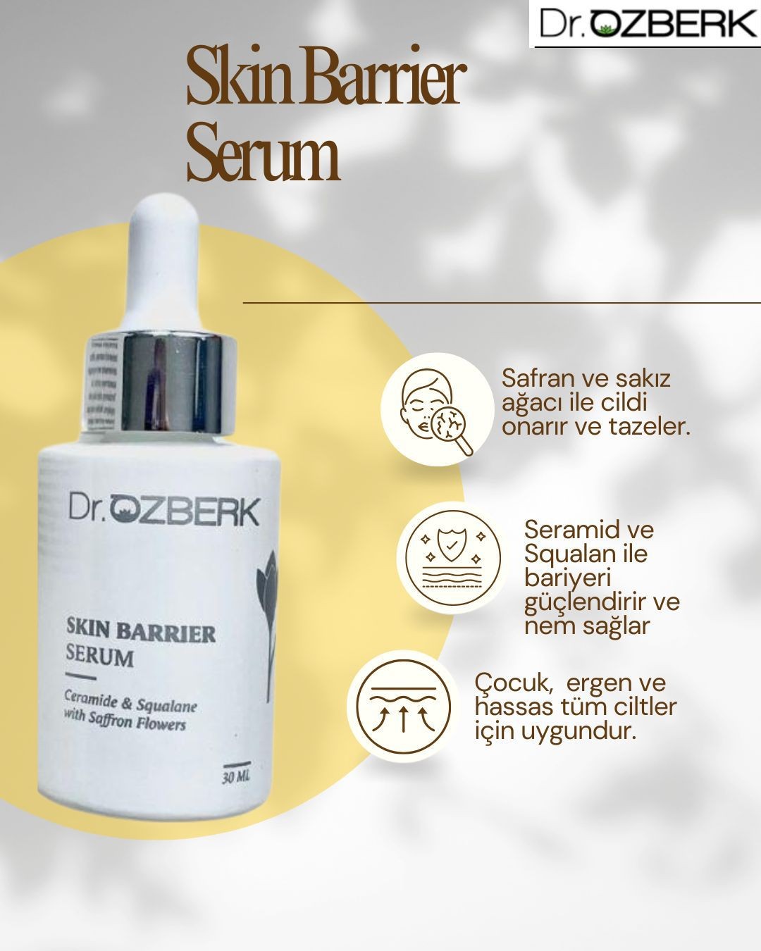 Skin Barrier Serum | Onarıcı Cilt Bariyeri Bakımı Ceramide & Squalane With Saffron Flowers 30 mL  (Seramid, Squalan ve safran içeren hassas ciltlere özel serum)