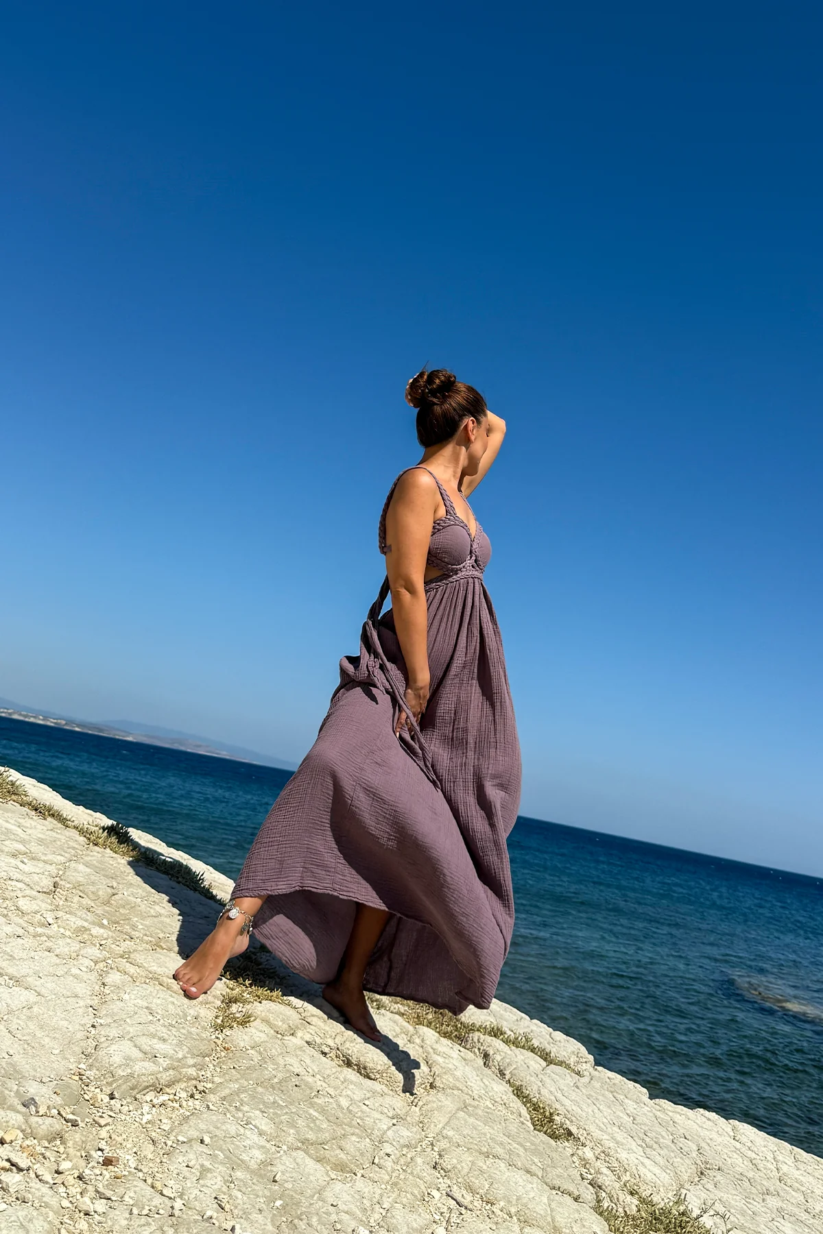 ÖRGÜ ASKILI MÜSLİN ELBİSE