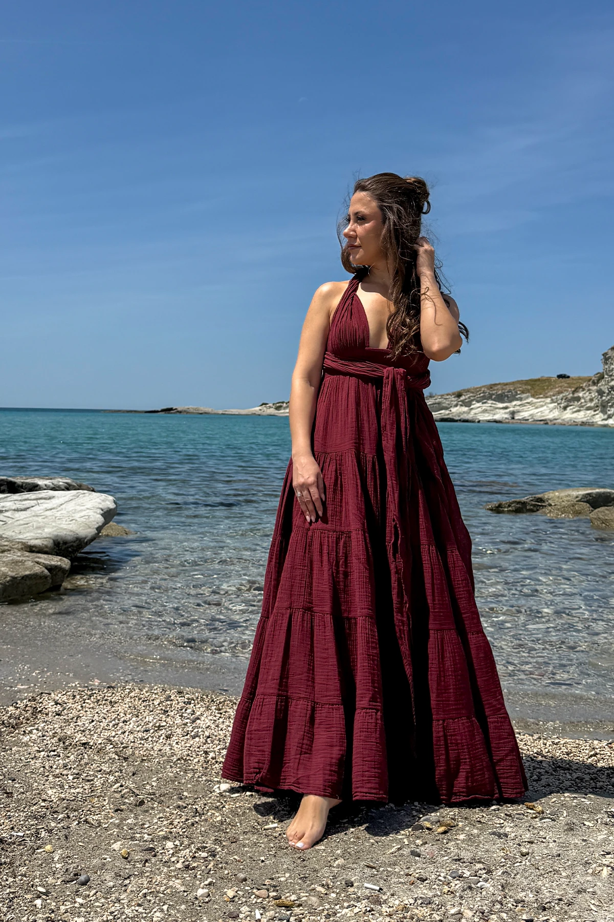 RUBY WİNE MÜSLİN ELBİSE