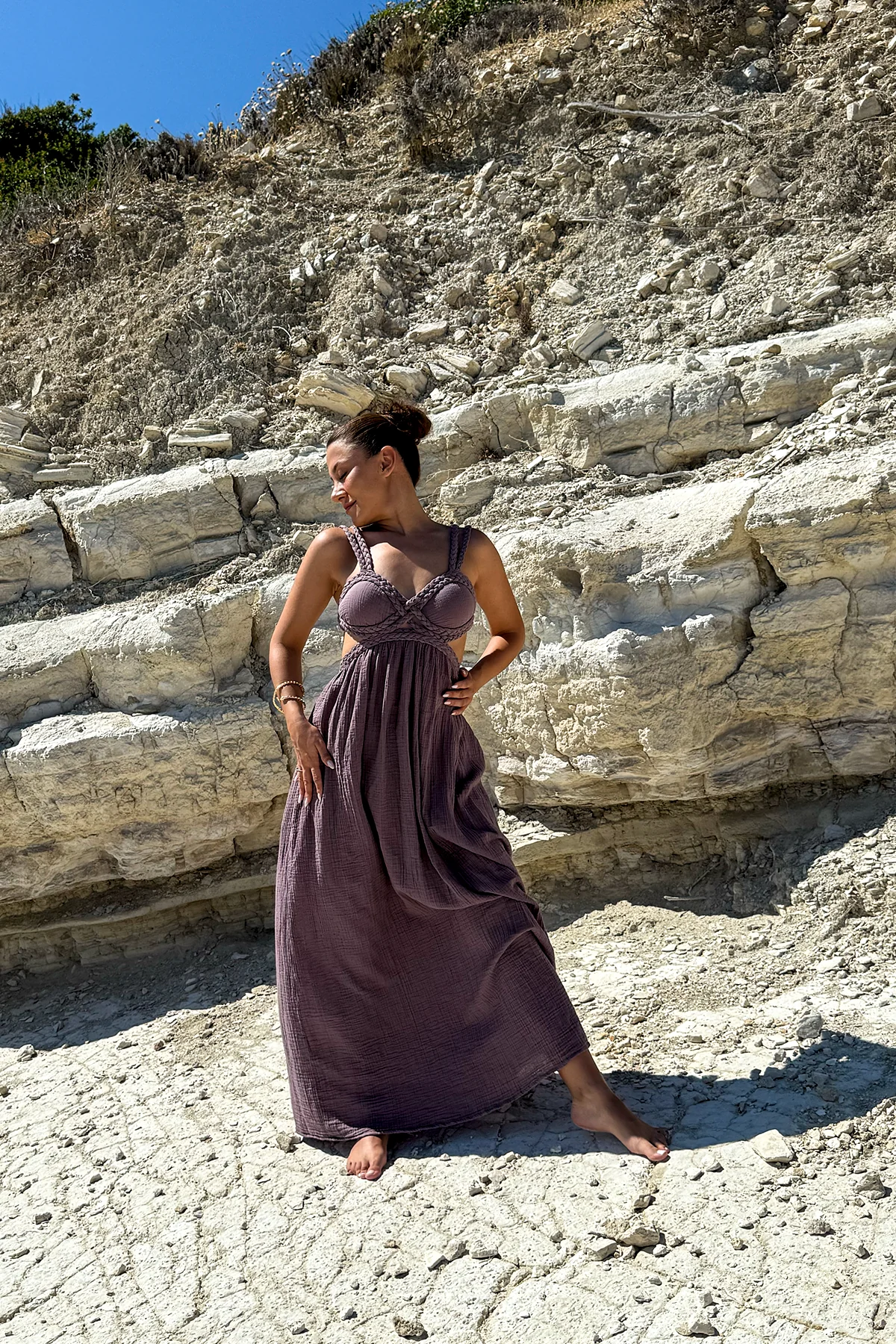 ÖRGÜ ASKILI MÜSLİN ELBİSE