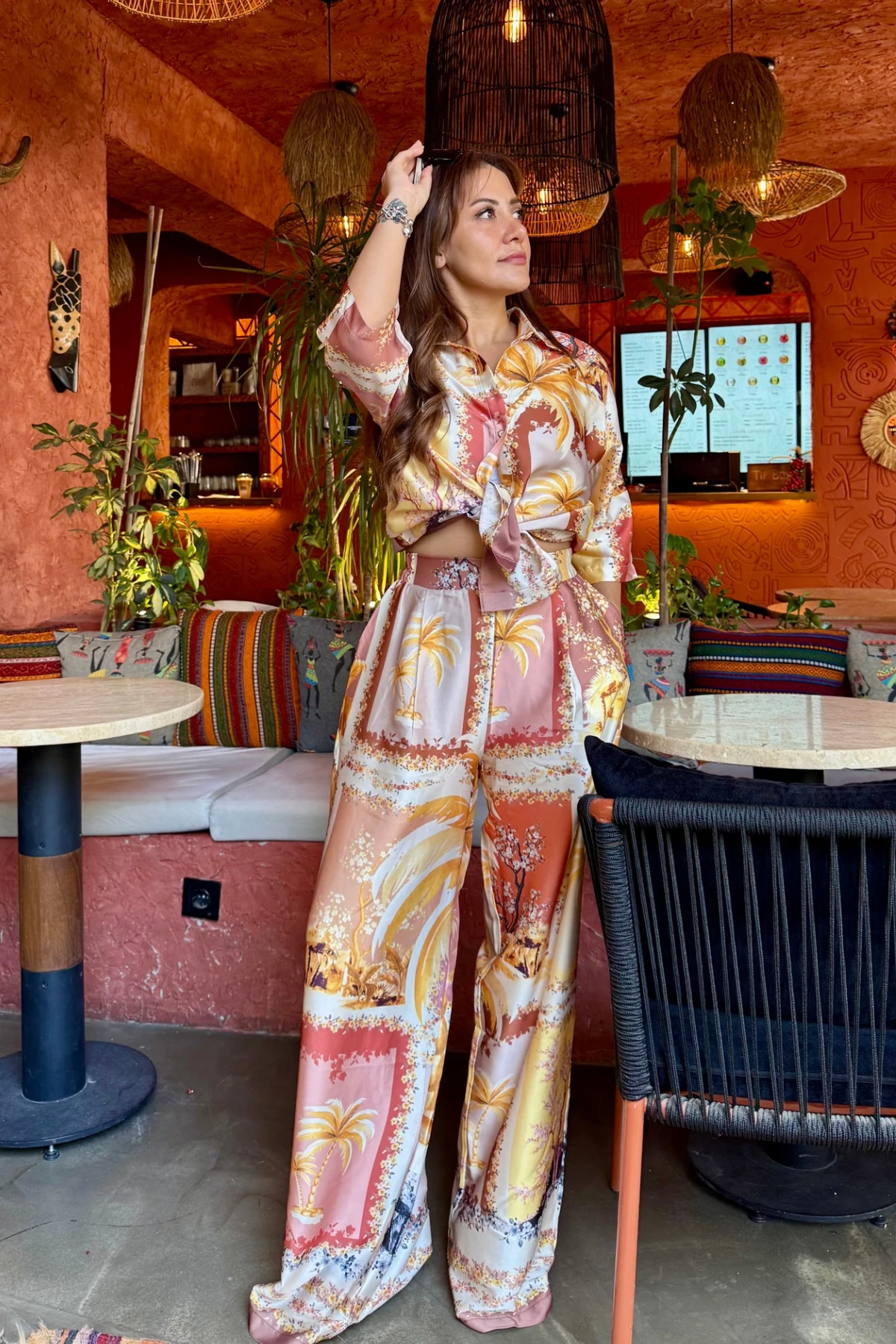 DESENLİ SATEN GÖMLEK PANTOLON TAKIM