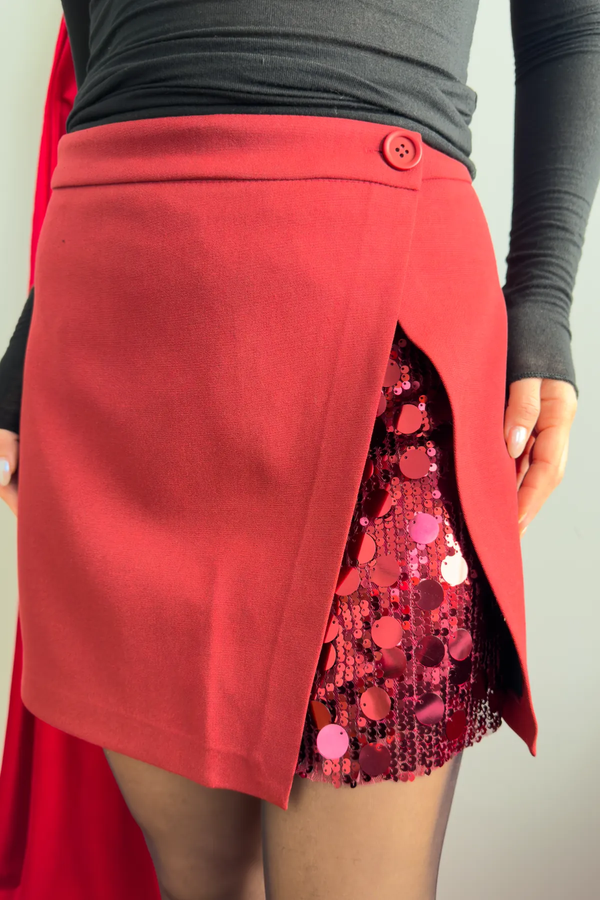 Payet Detaylı Etek - Bordo