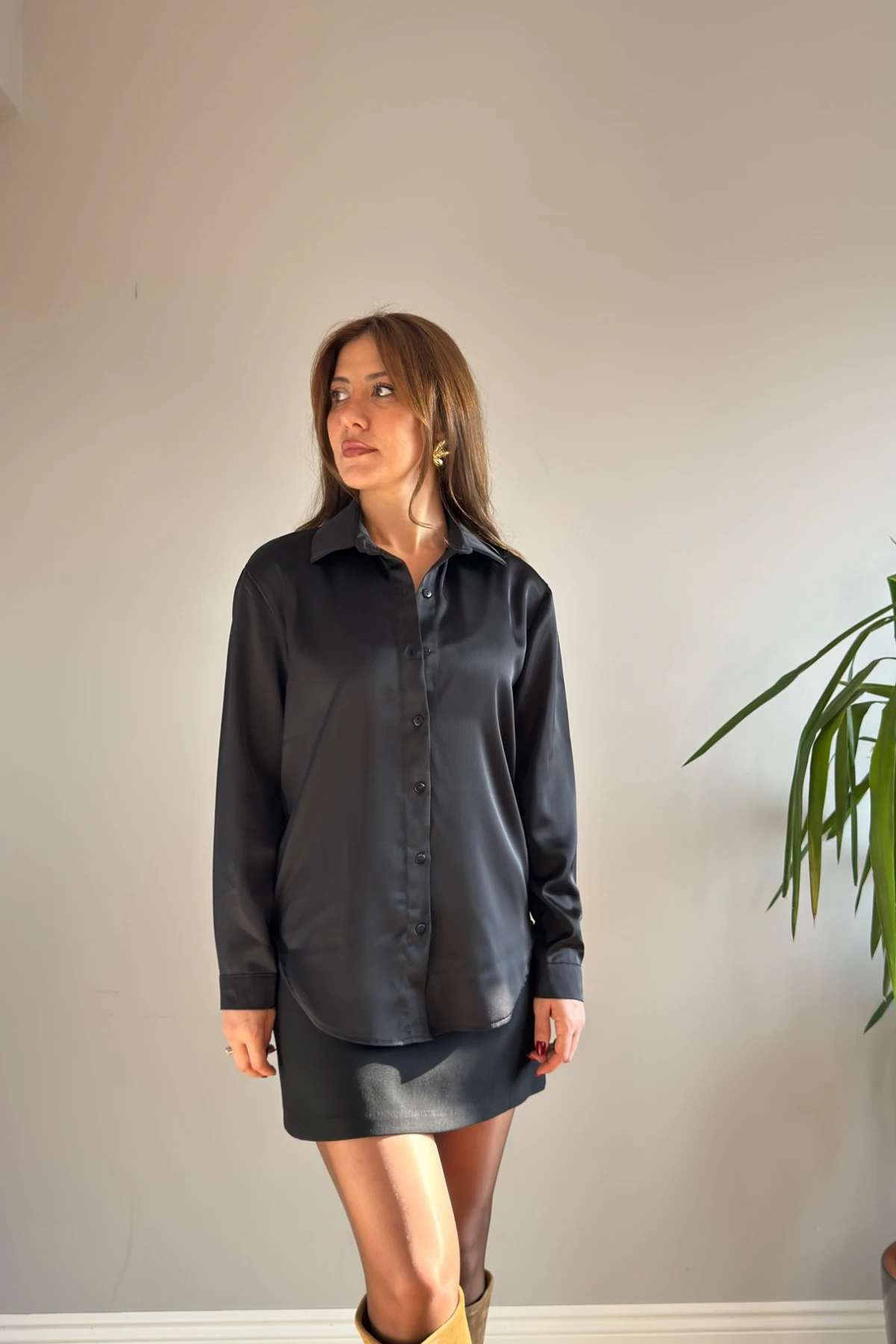Saten Gömlek - Siyah
