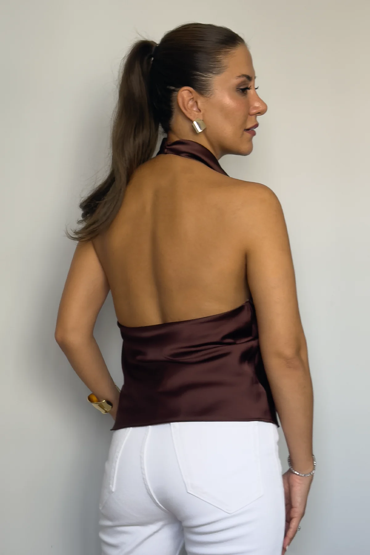 HALTER YAKA SATEN BLUZ